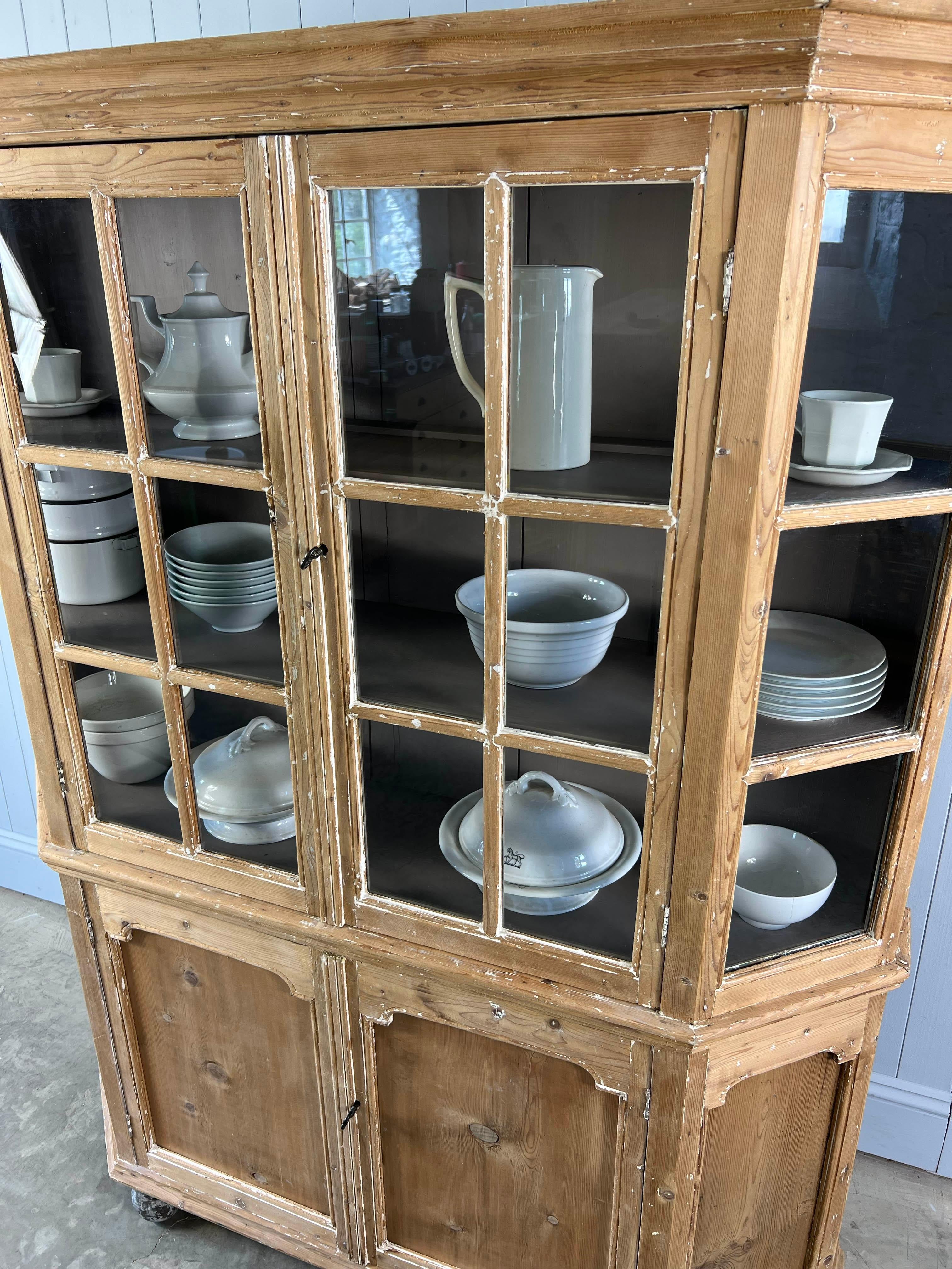 Glass Late 19th Century Glazed Pine 'Canted' Cabinet For Sale