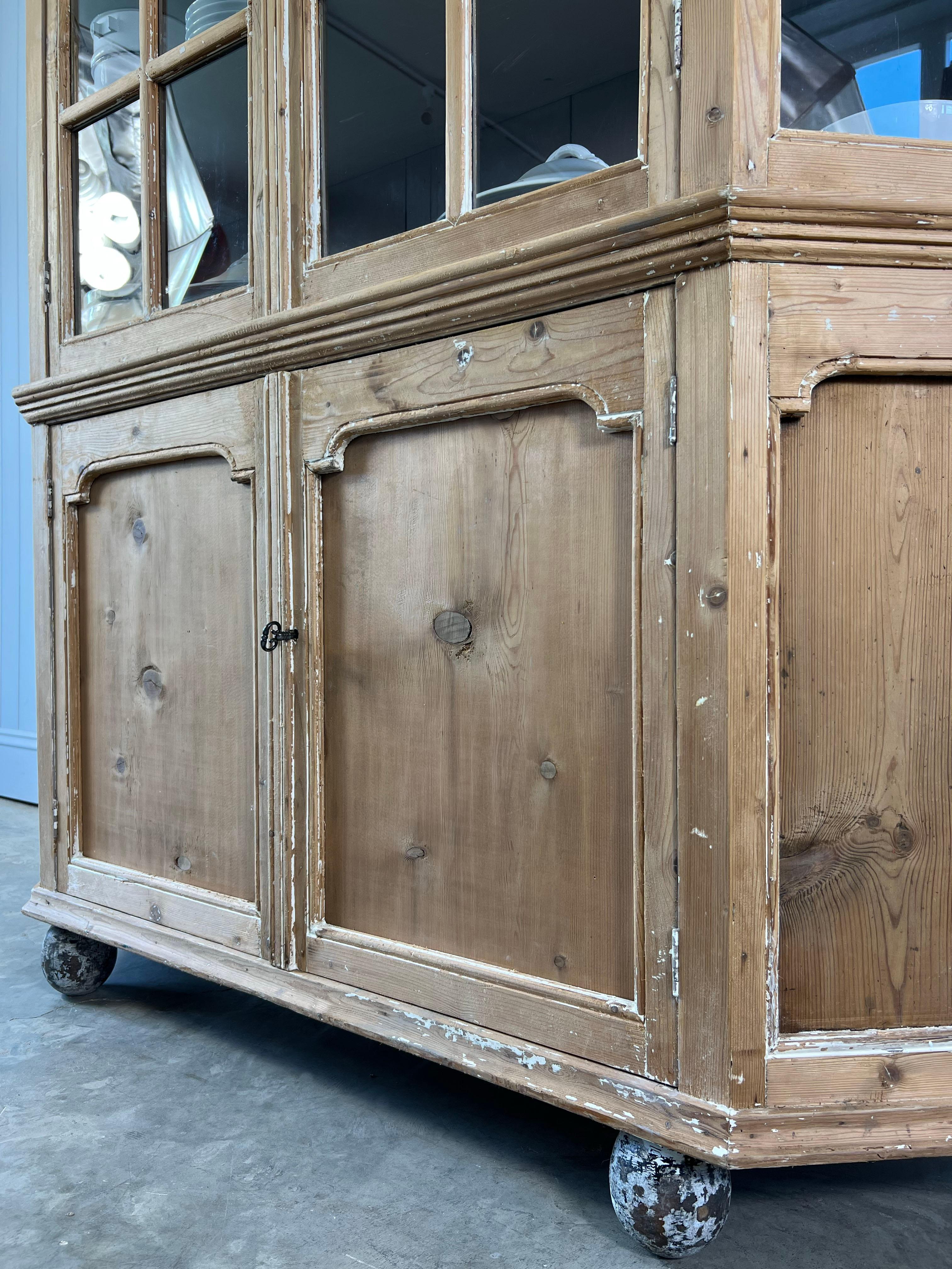 Late 19th Century Glazed Pine 'Canted' Cabinet For Sale 1