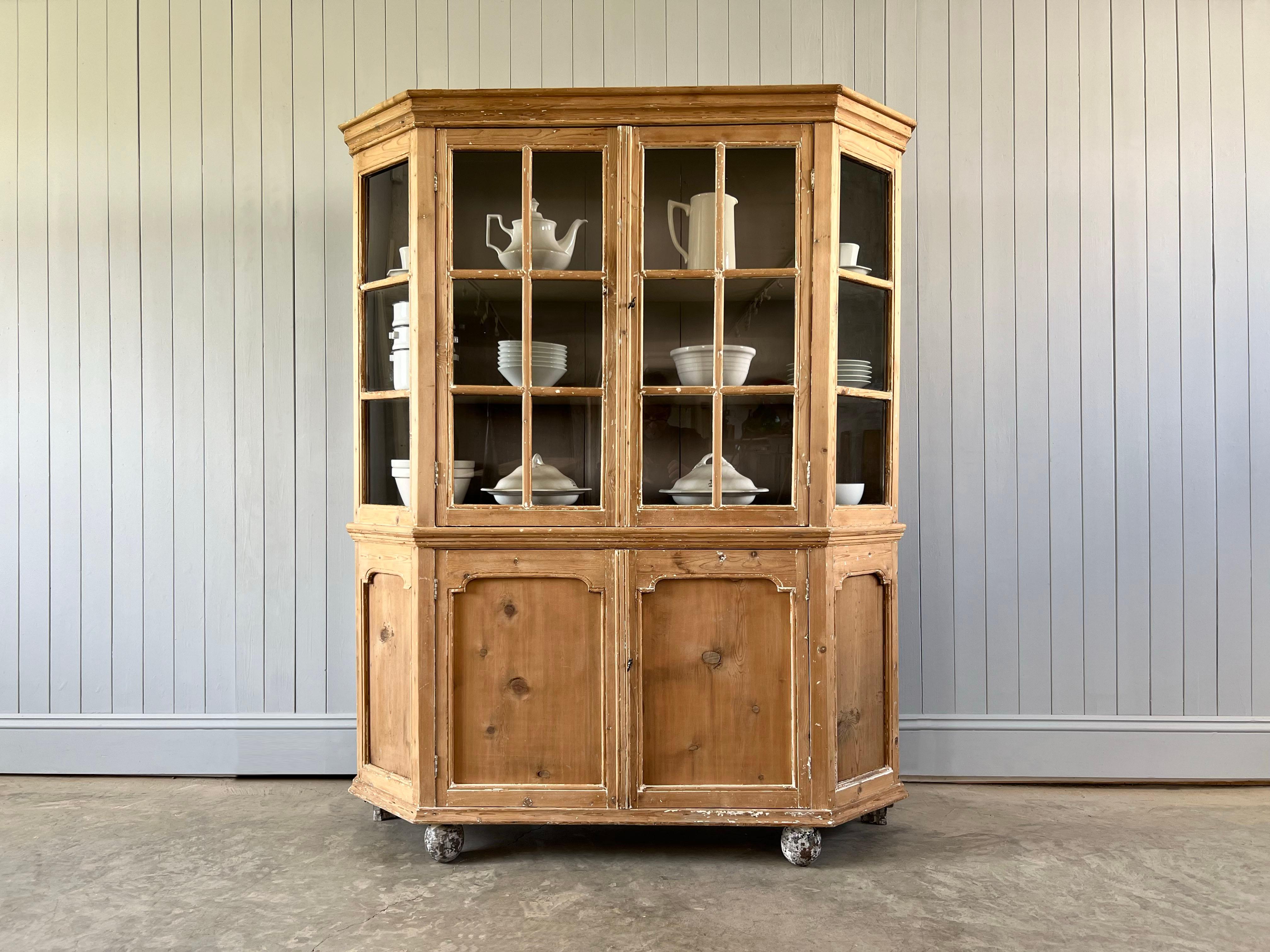 Late 19th Century Glazed Pine 'Canted' Cabinet For Sale 2