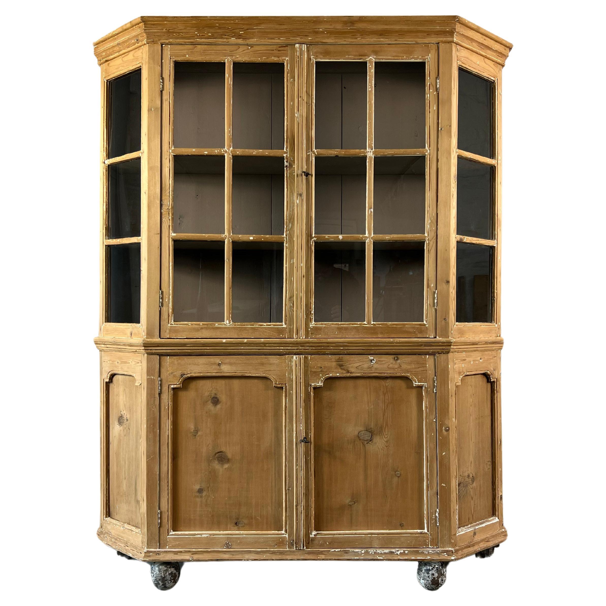 Late 19th Century Glazed Pine 'Canted' Cabinet For Sale
