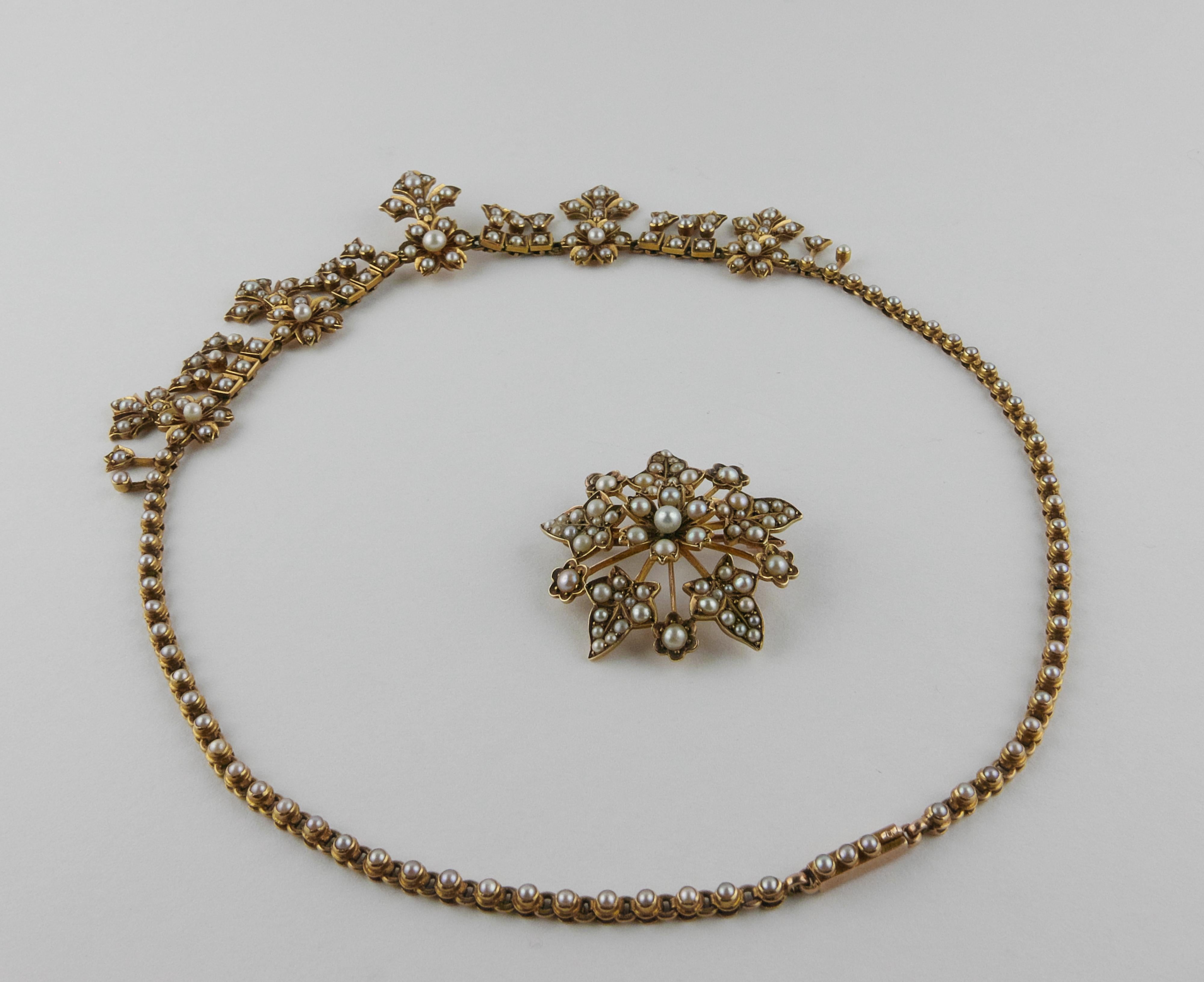 Late 19th Century Gold and Pearls Necklace and Pendant In Good Condition For Sale In Torino, IT
