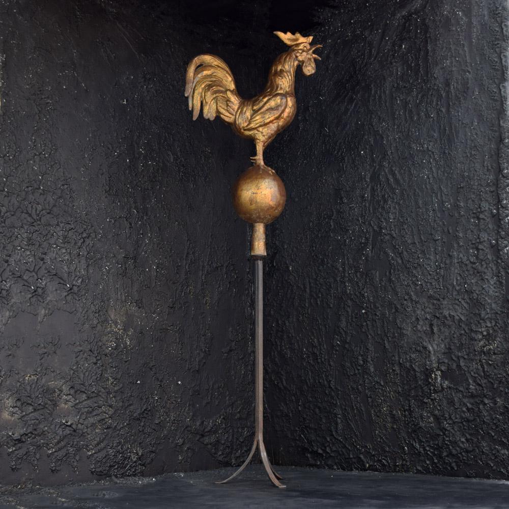 Late 19th century gold gilt zinc weathervane
A true working example of a late 19th century zinc weathervane in the form a rooster. With its original gold gilt paint still intact this makes this object quite rare as usually the gold gilt has