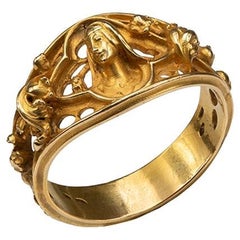 Antique Late 19th-century Gold Ring with Head of the Virgin by Louis Wièse