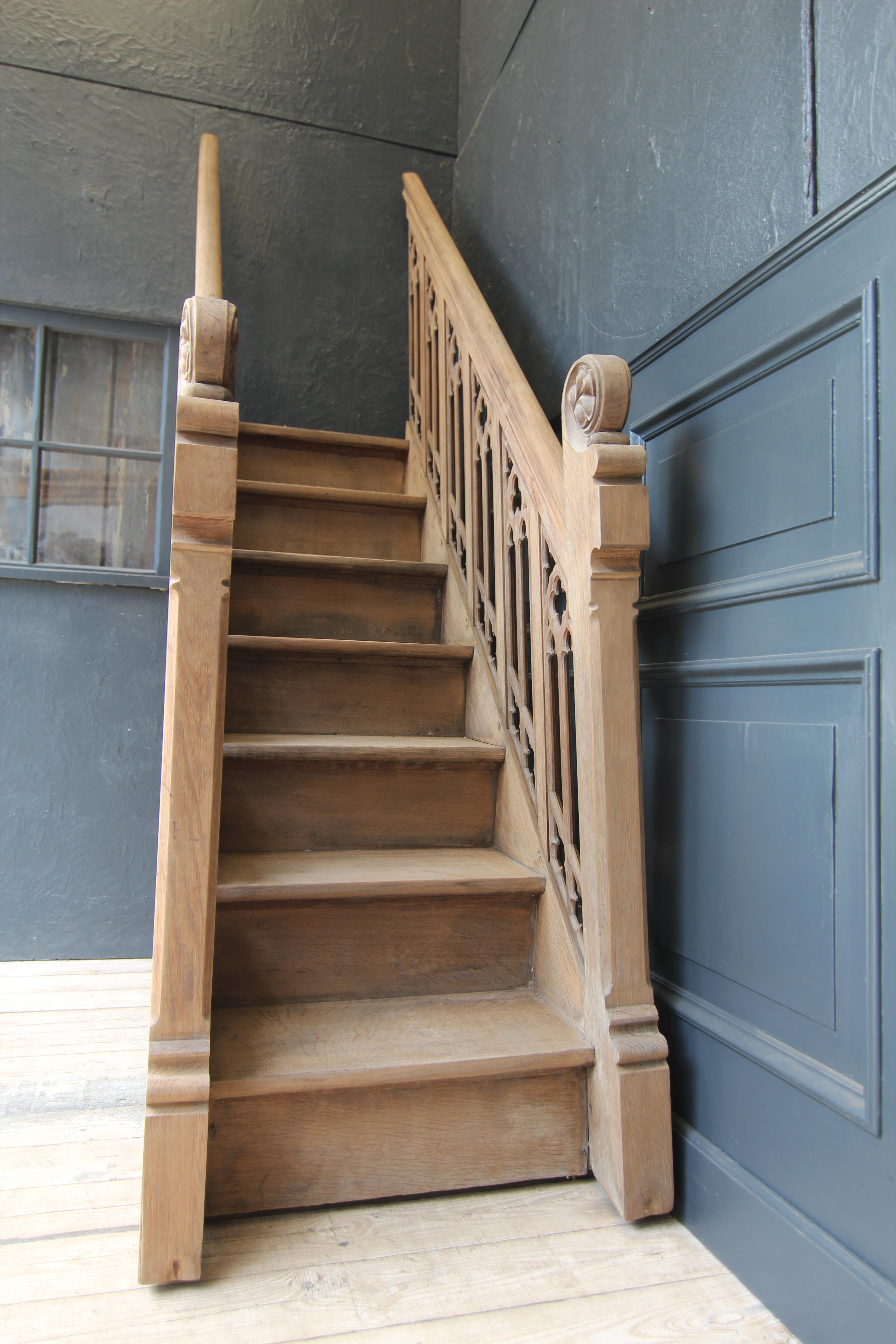 Late 19th Century Gothic Revival Carved Oak Staircase 3