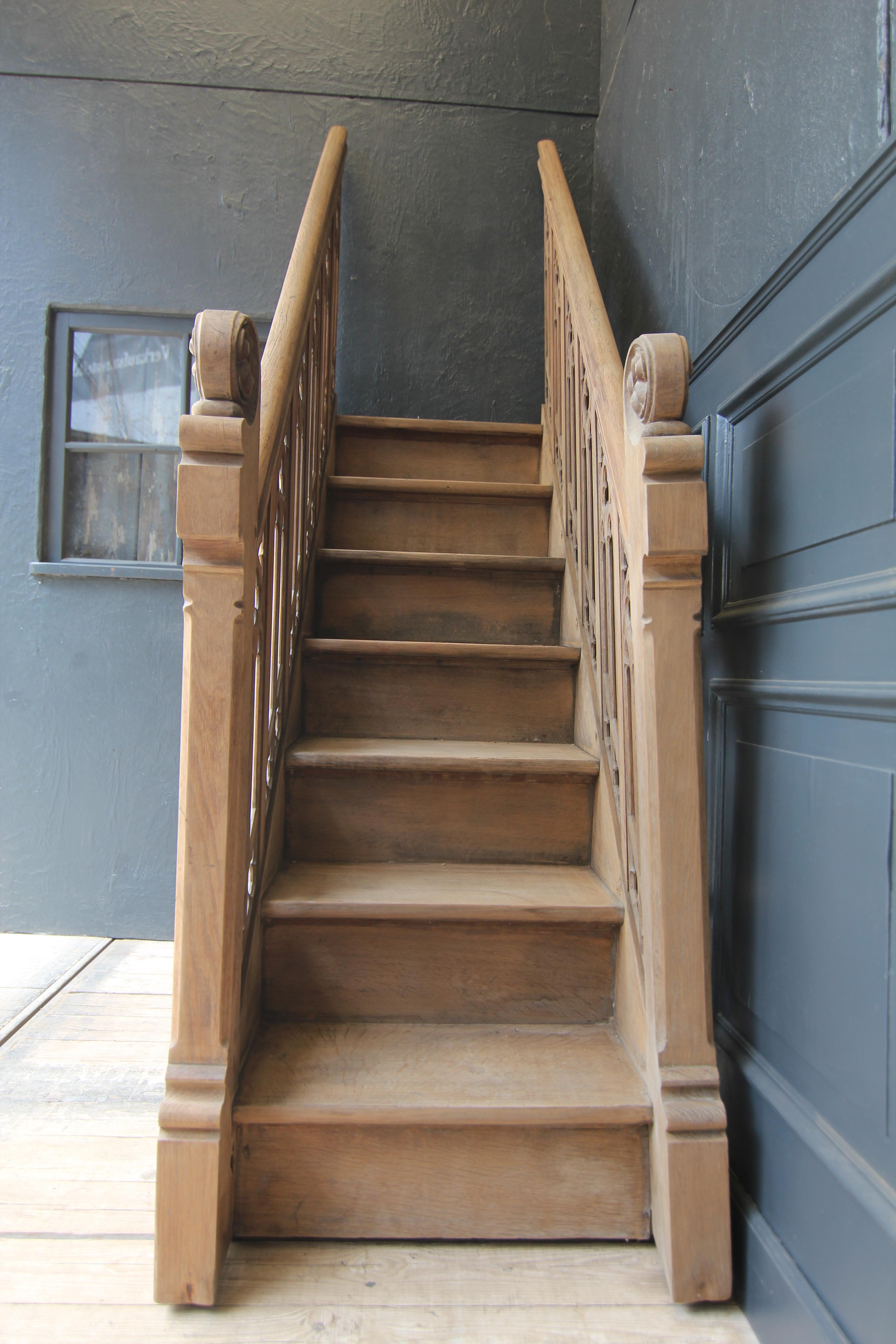 Late 19th Century Gothic Revival Carved Oak Staircase 4