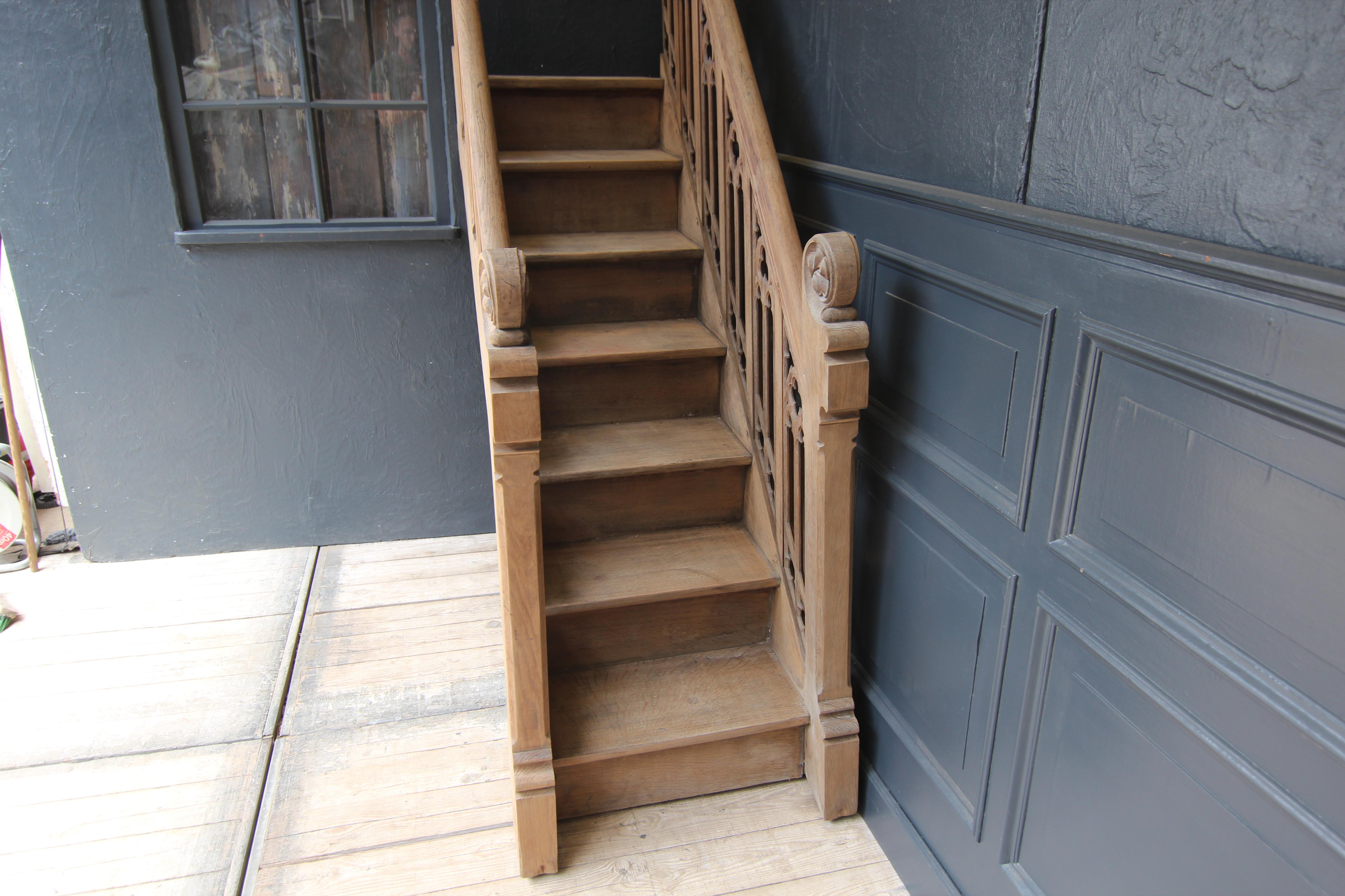 European Late 19th Century Gothic Revival Carved Oak Staircase