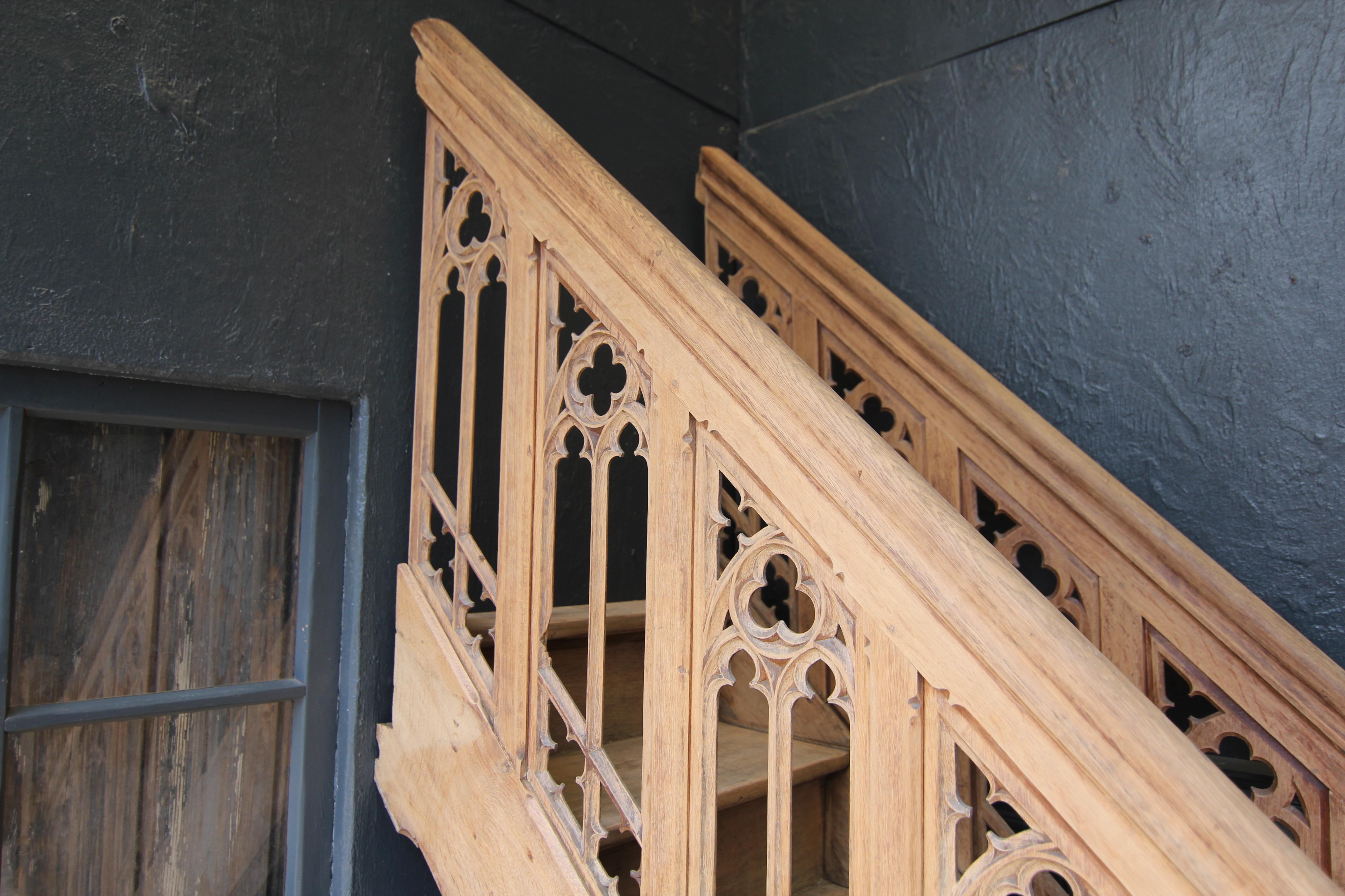 Late 19th Century Gothic Revival Carved Oak Staircase 1