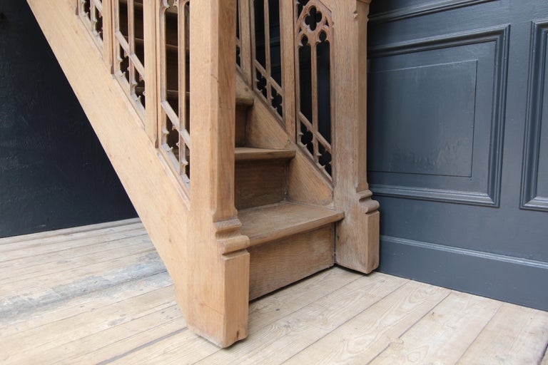 Late 19th Century Gothic Revival Carved Oak Staircase For Sale at 1stDibs