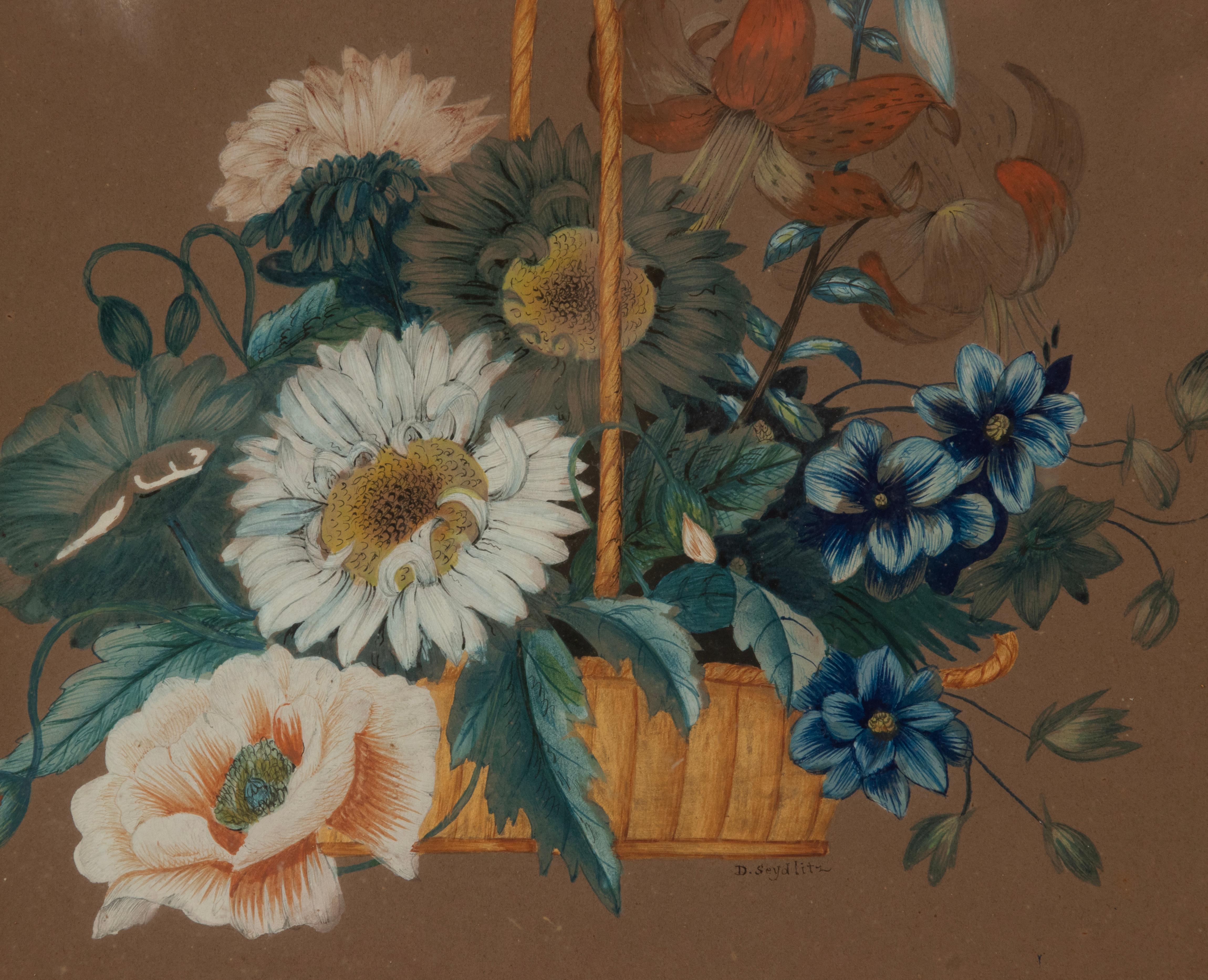 Gouache-Gemälde des späten 19. Jahrhunderts, signiert D. Seydlitz (Gips) im Angebot