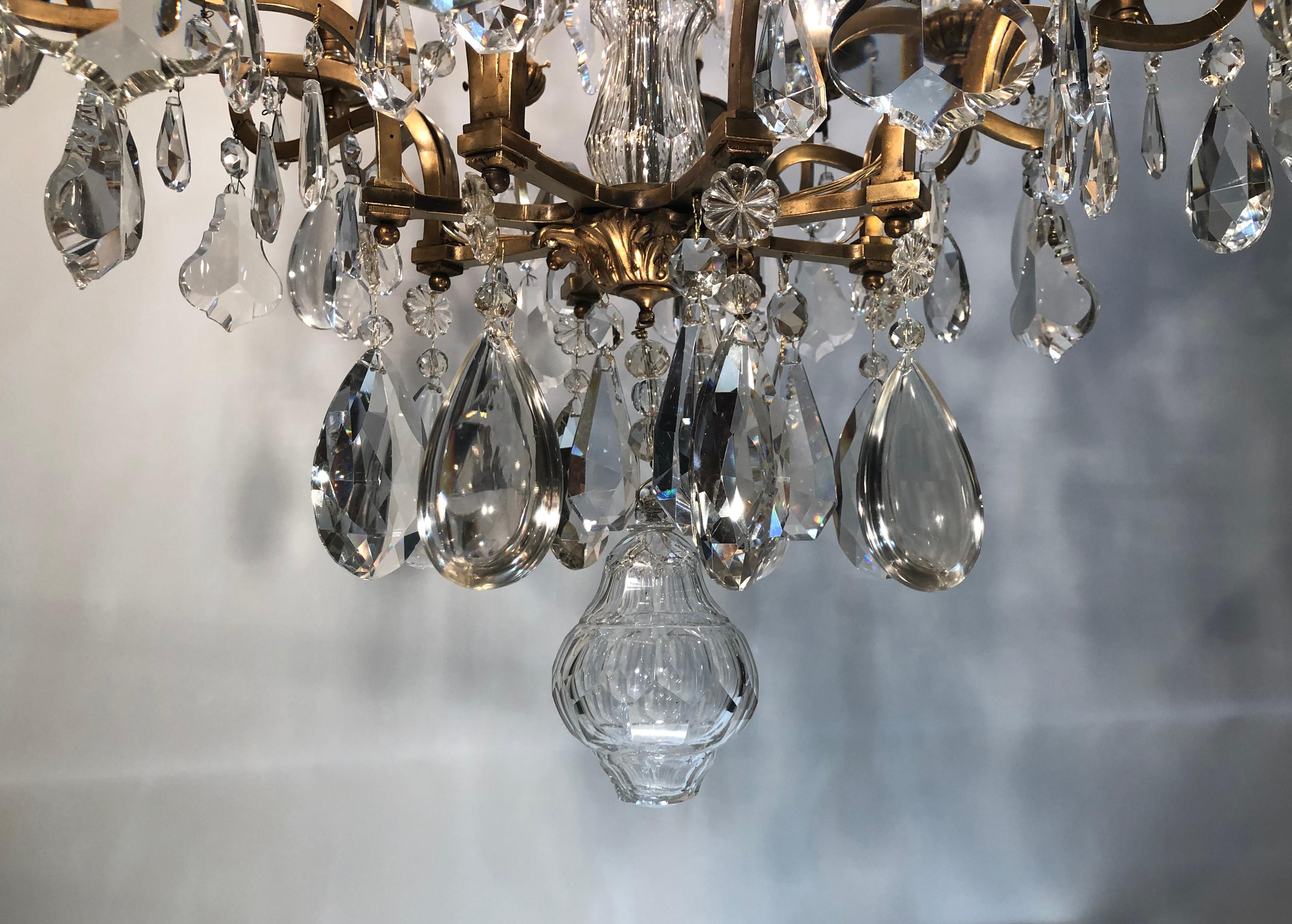 Faceted Late 19th Century Grand Louis XV Style Crystal and Gilt Bronze Chandelier For Sale