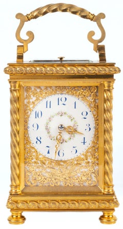 Late 19th Century Grand Sonnerie Carriage Clock, Enamel Panels, by Drocourt