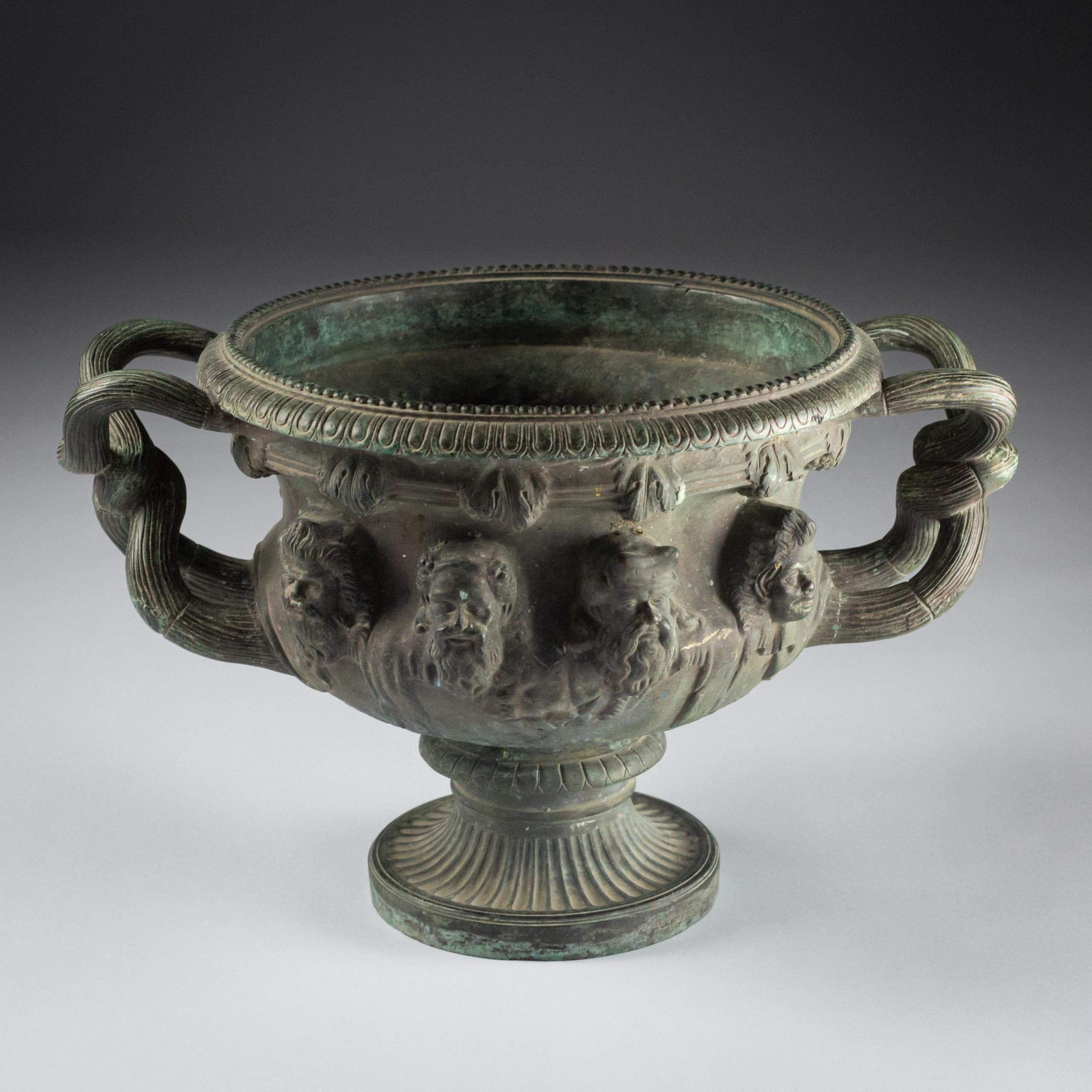 A Grand Tour Bronze Reduction of the Albani Vase Finely Crafted version of the famous classical Marble urn found in the Villa Albani, Rome. The original with intricate bas relief scenes was highly admired by aristocratic travellers on their Grand