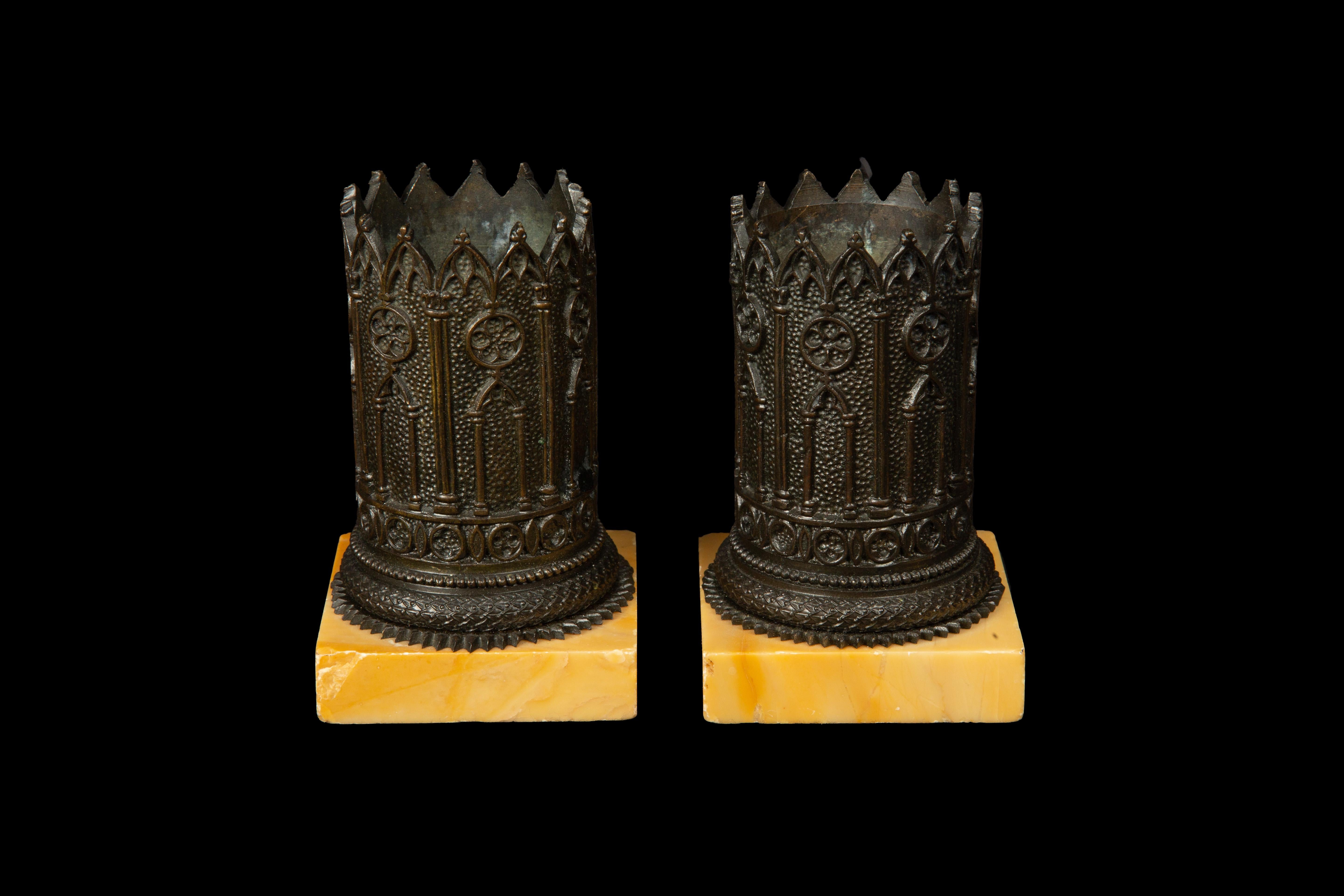 European Late 19th Century Grand Tour Gothic Revival  Bronze and Marble Desk Accessories For Sale