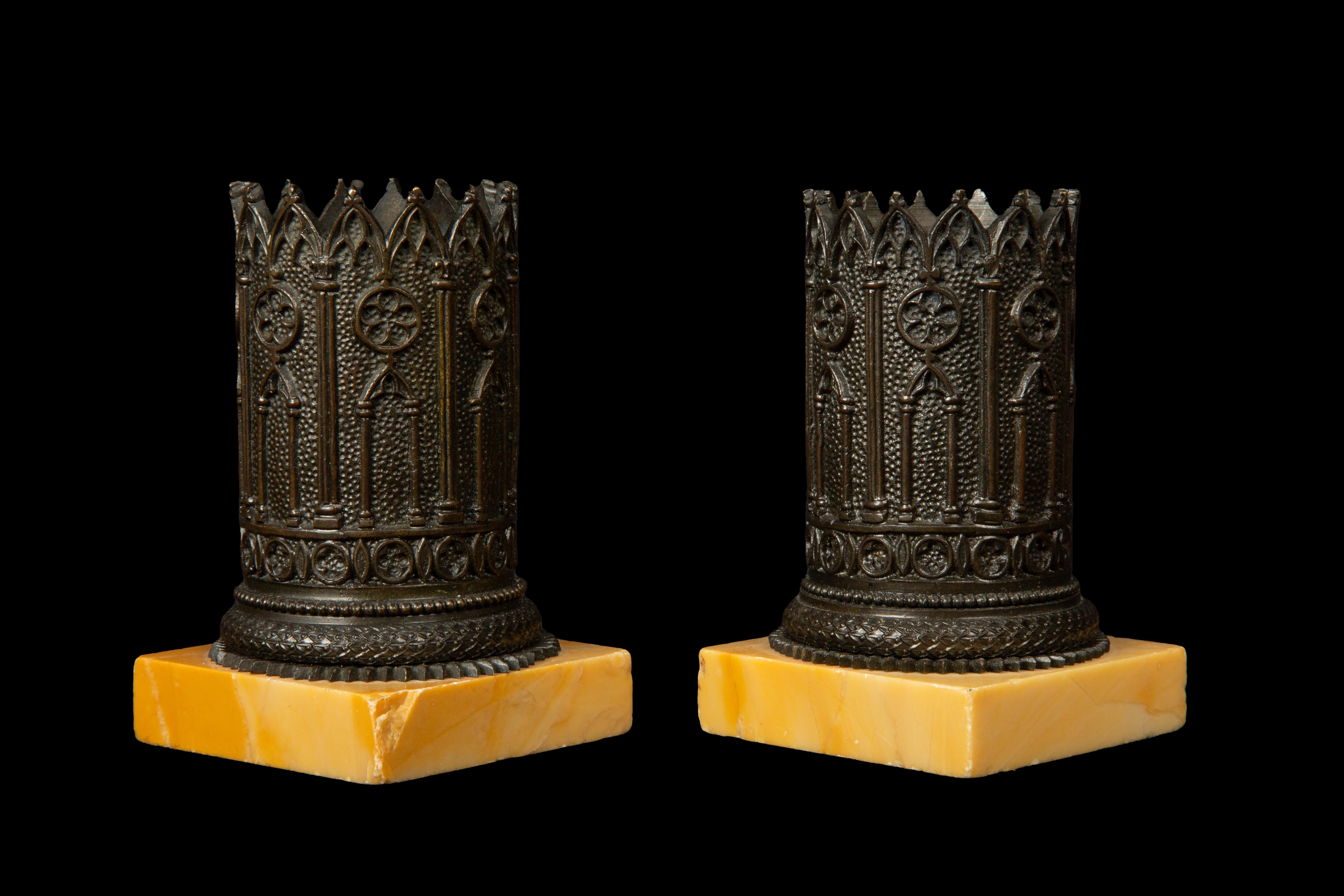 Late 19th Century Grand Tour Gothic Revival  Bronze and Marble Desk Accessories In Excellent Condition For Sale In New York, NY