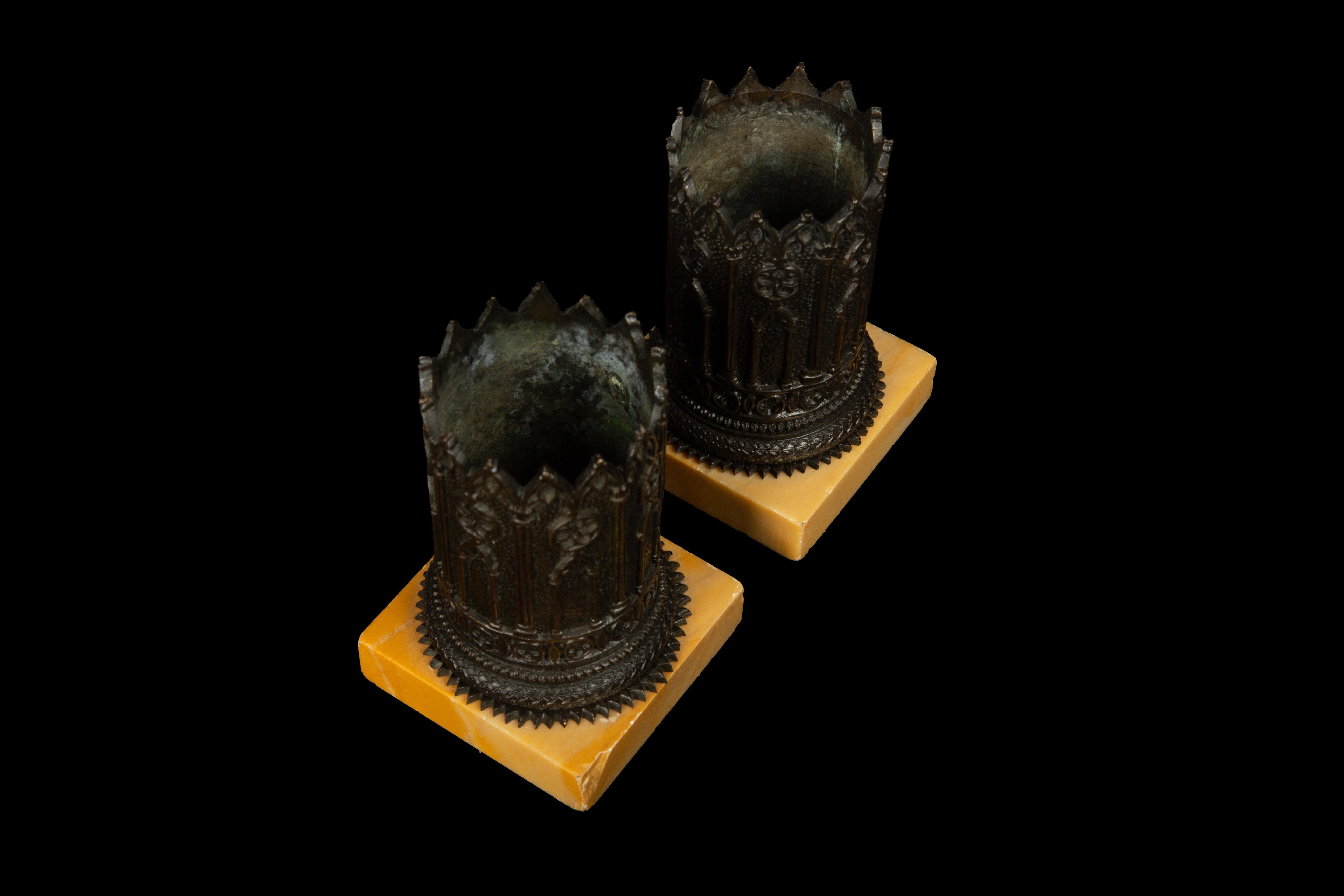 Late 19th Century Grand Tour Gothic Revival  Bronze and Marble Desk Accessories For Sale 1