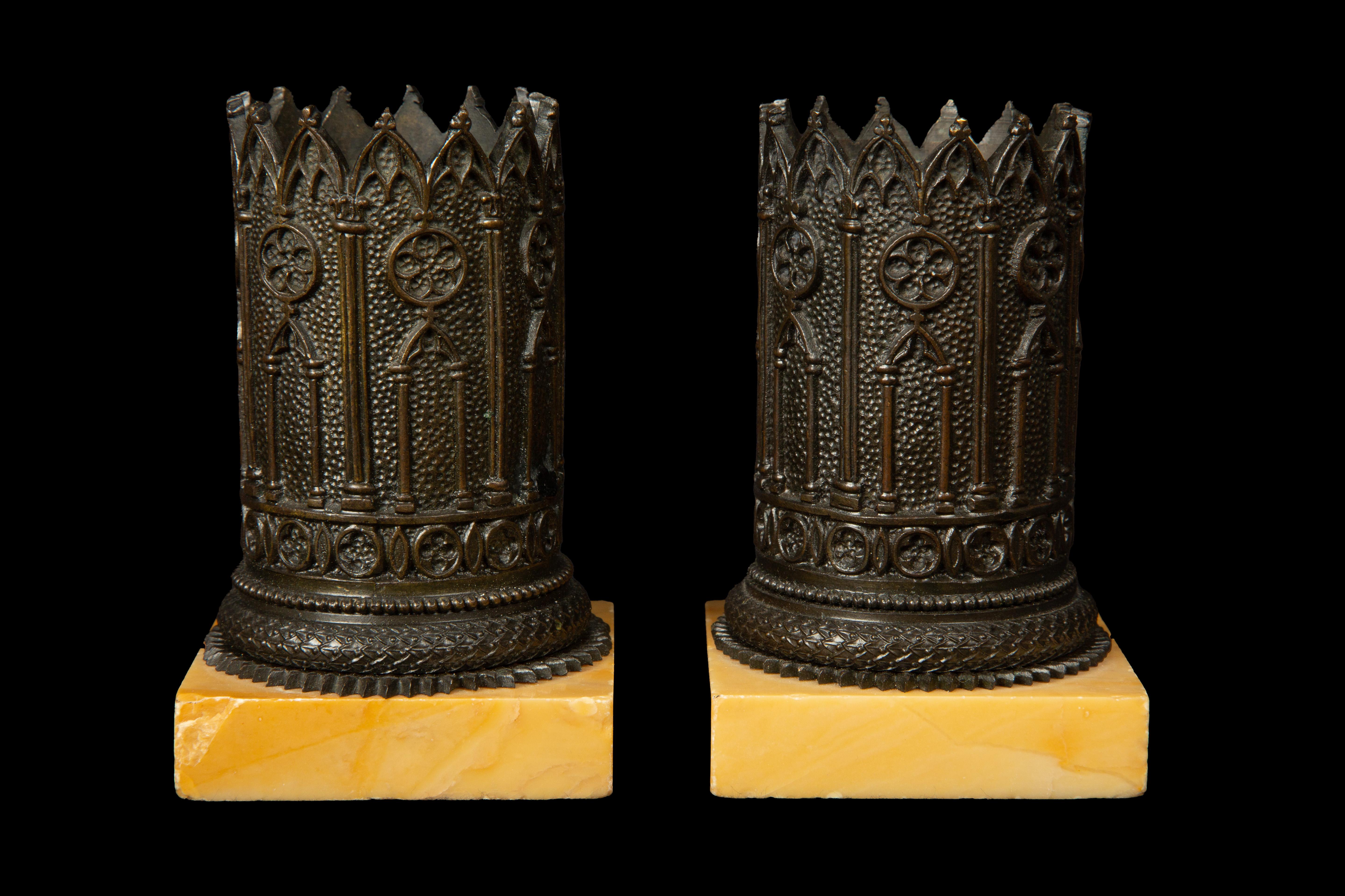 Late 19th Century Grand Tour Gothic Revival  Bronze and Marble Desk Accessories For Sale 2