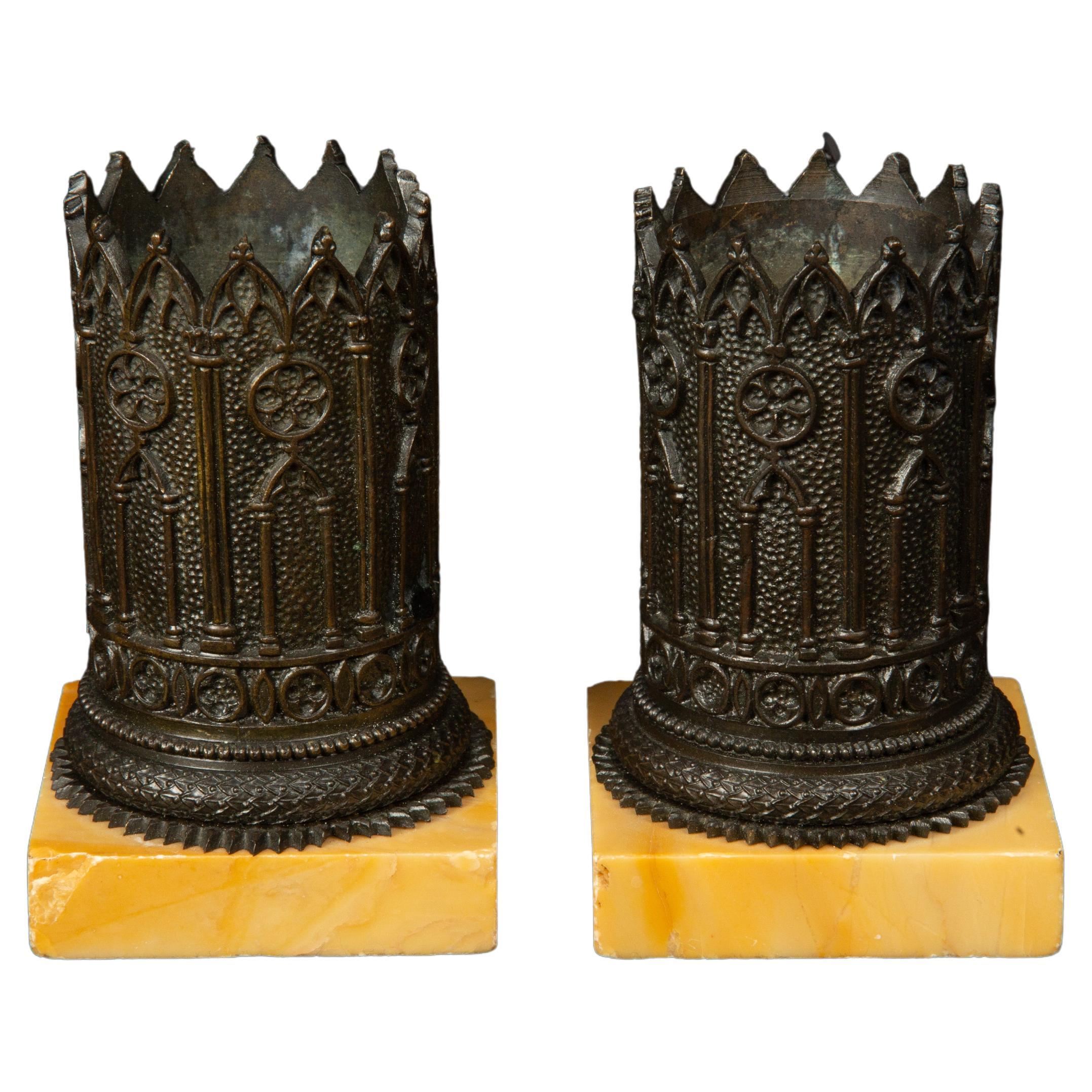 Late 19th Century Grand Tour Gothic Revival  Bronze and Marble Desk Accessories For Sale