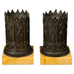 Late 19th Century Grand Tour Gothic Revival  Bronze and Marble Desk Accessories