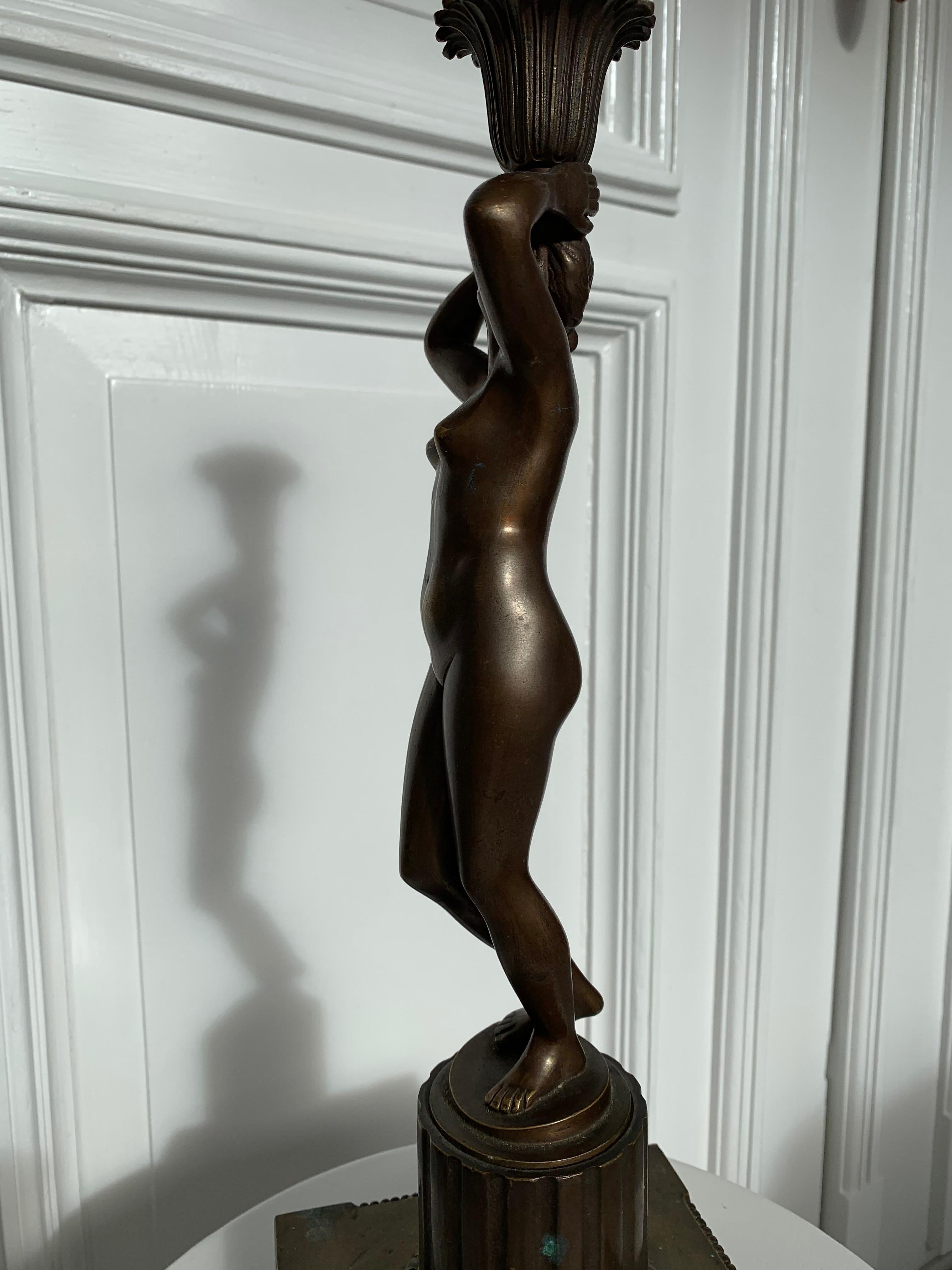 Late 19th Century Grand Tour Italian Bronze Sculpture of Nude Venus Candlestick For Sale 7