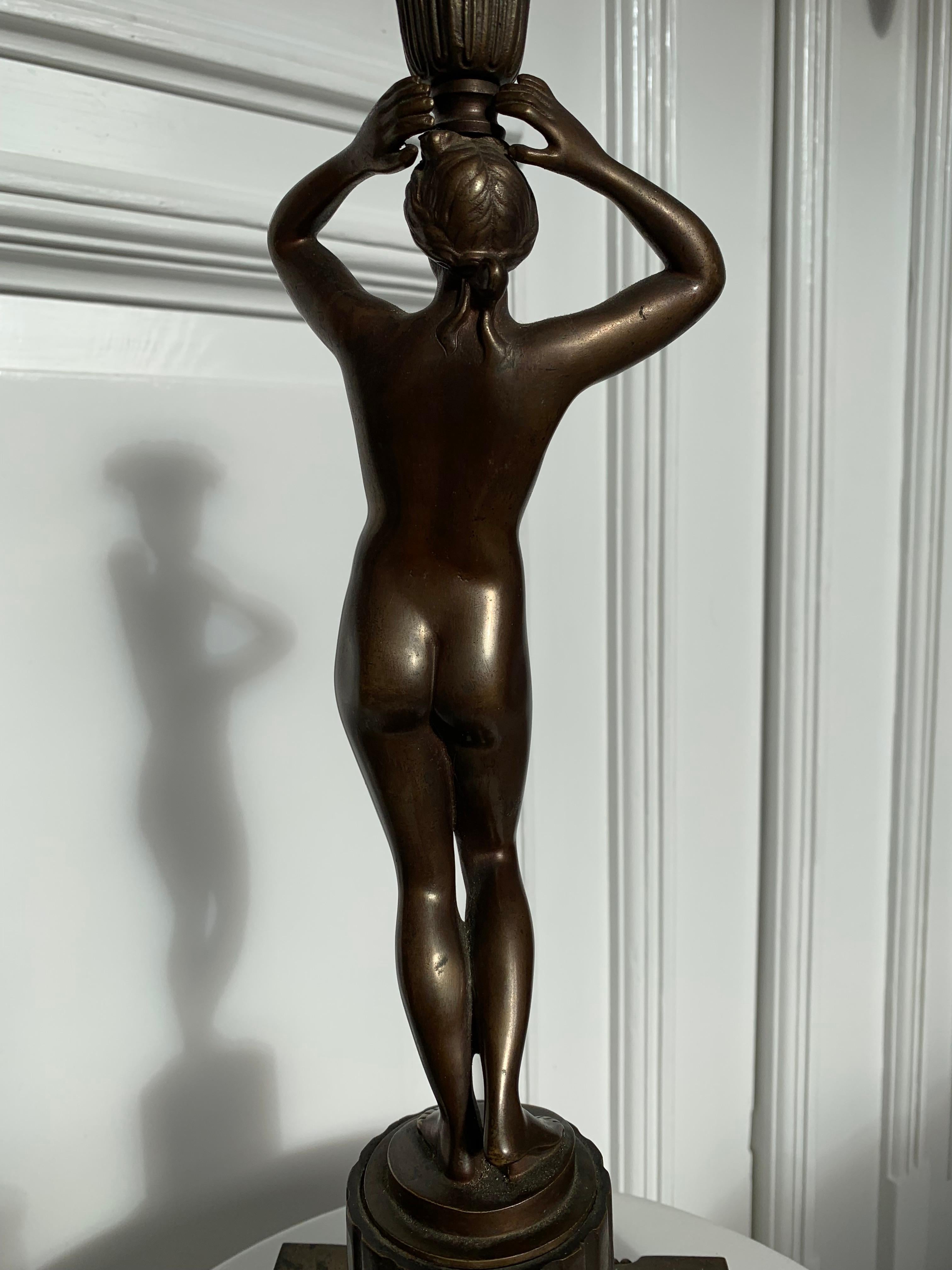 Late 19th Century Grand Tour Italian Bronze Sculpture of Nude Venus Candlestick For Sale 8