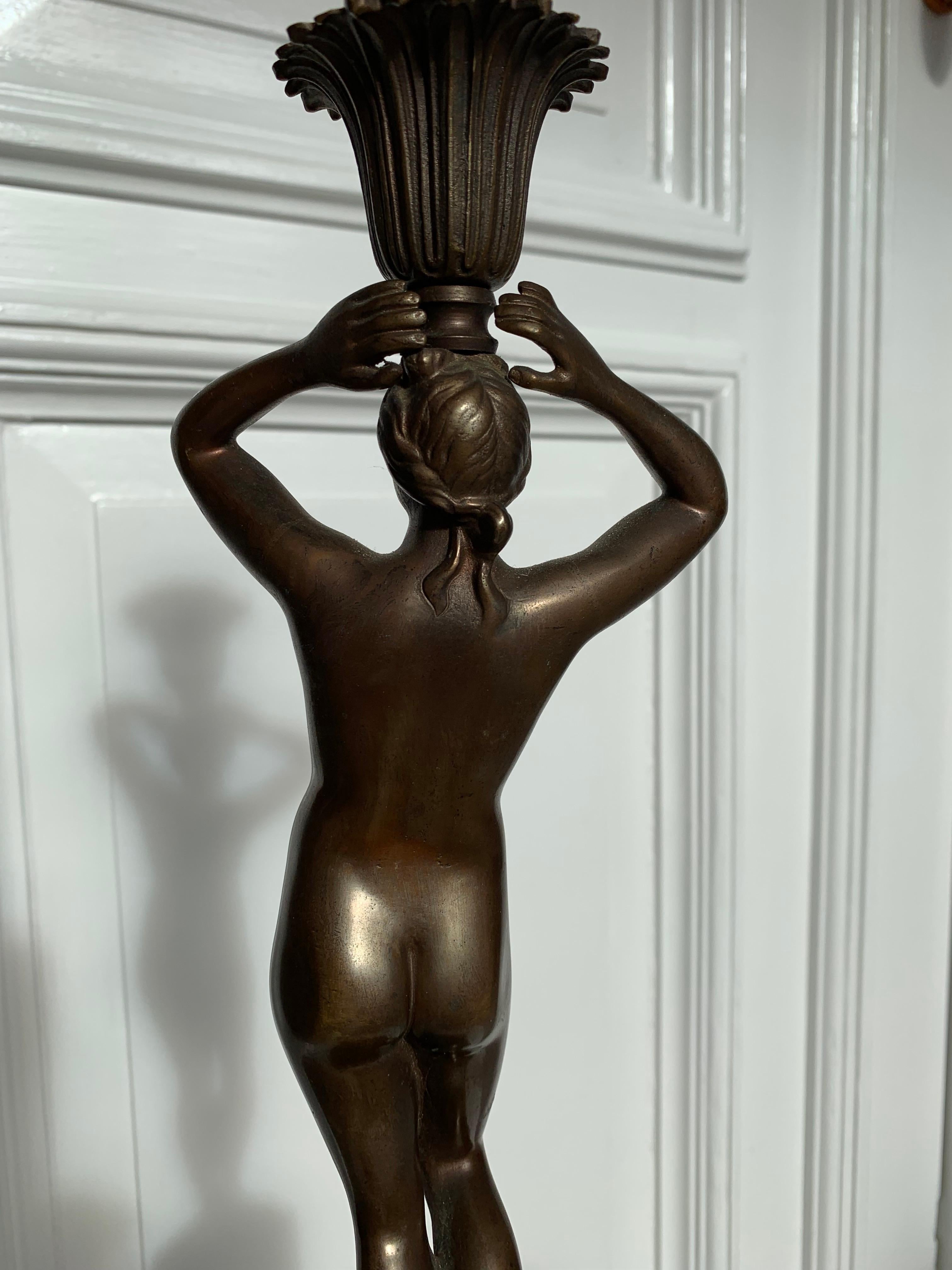Late 19th Century Grand Tour Italian Bronze Sculpture of Nude Venus Candlestick For Sale 9