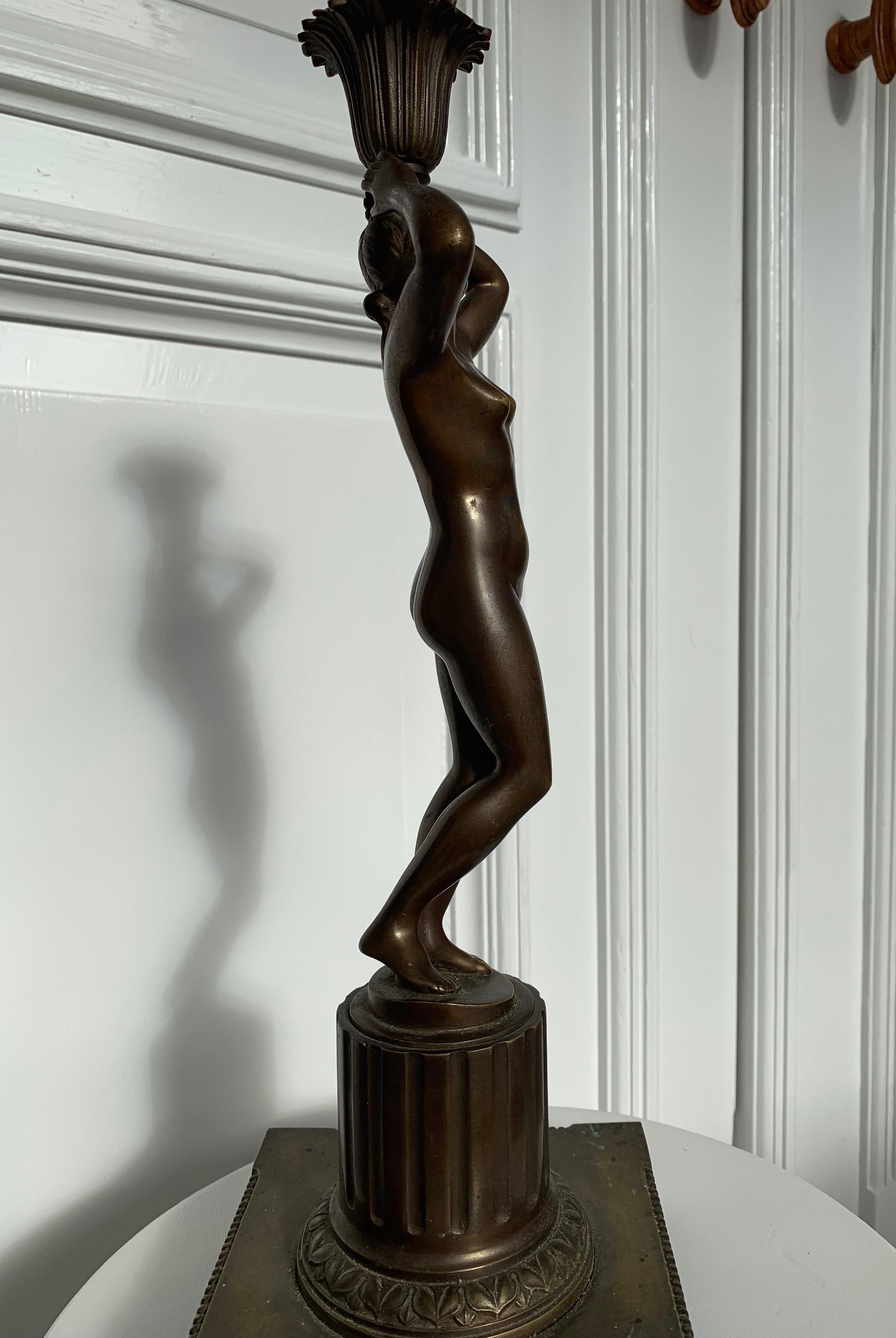 Late 19th Century Grand Tour Italian Bronze Sculpture of Nude Venus Candlestick For Sale 11