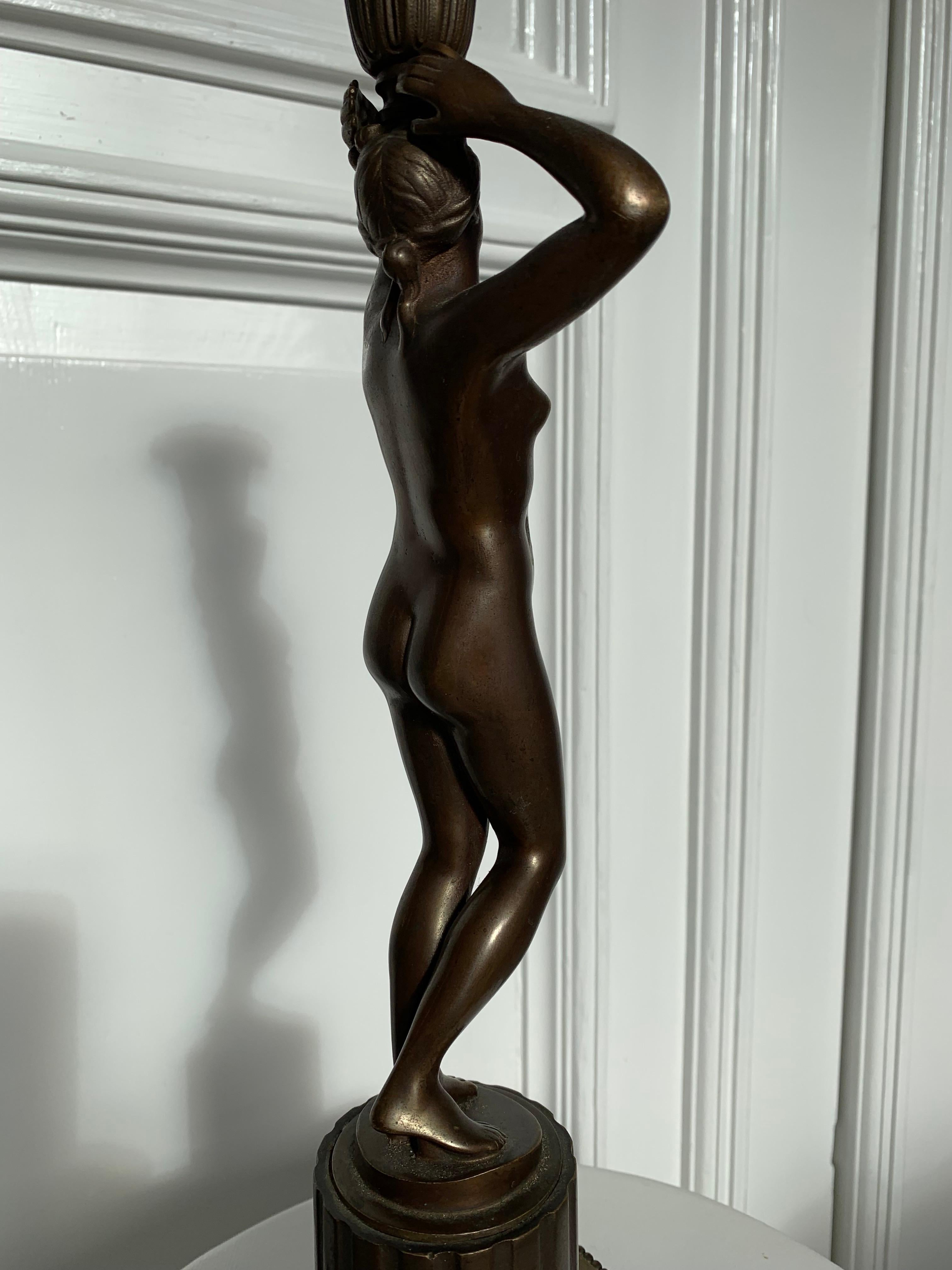 Late 19th Century Grand Tour Italian Bronze Sculpture of Nude Venus Candlestick For Sale 12