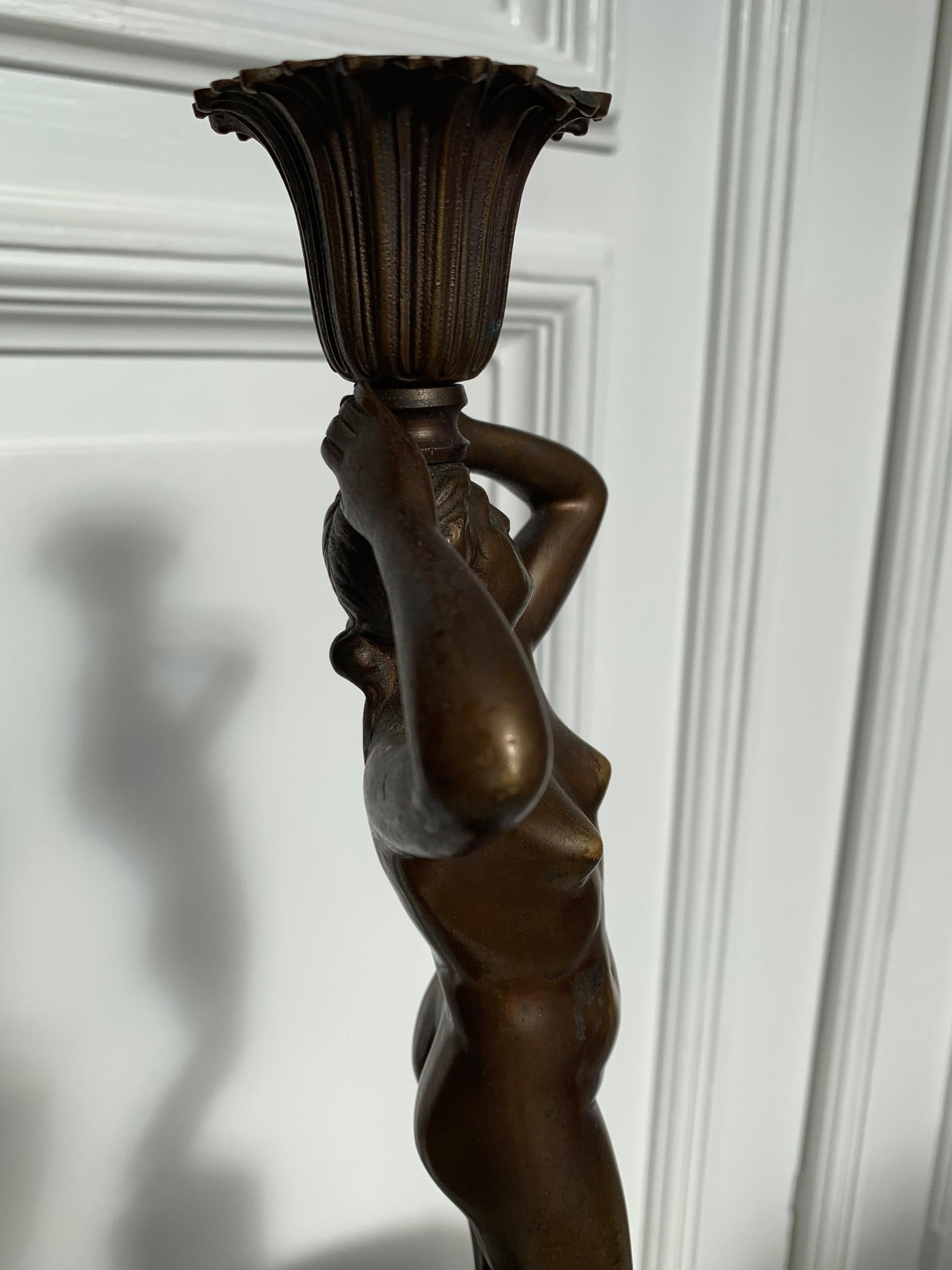 Late 19th Century Grand Tour Italian Bronze Sculpture of Nude Venus Candlestick For Sale 14