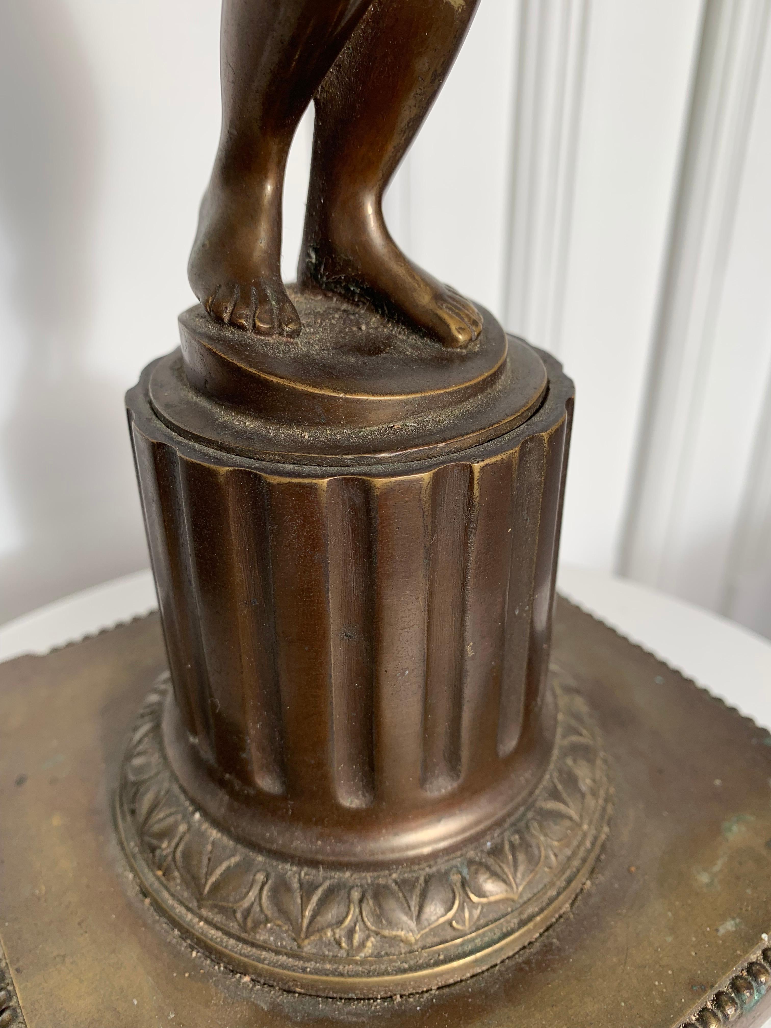 Late 19th Century Grand Tour Italian Bronze Sculpture of Nude Venus Candlestick For Sale 15