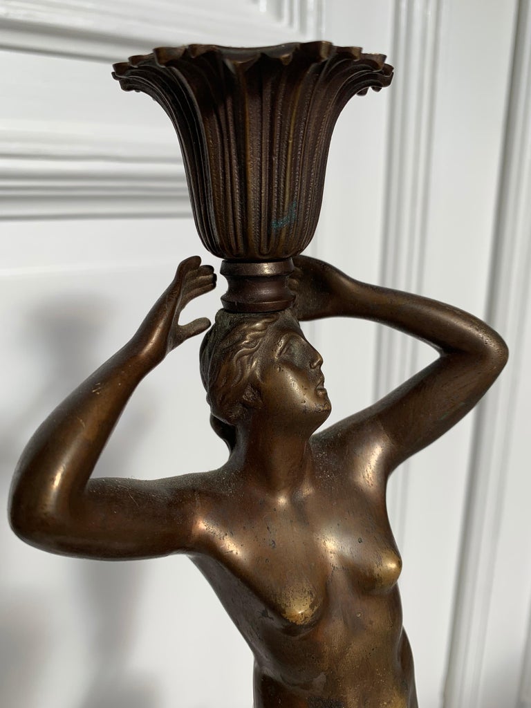 Late 19th Century Grand Tour Italian Bronze Sculpture of Nude Venus Candlestick For Sale 1