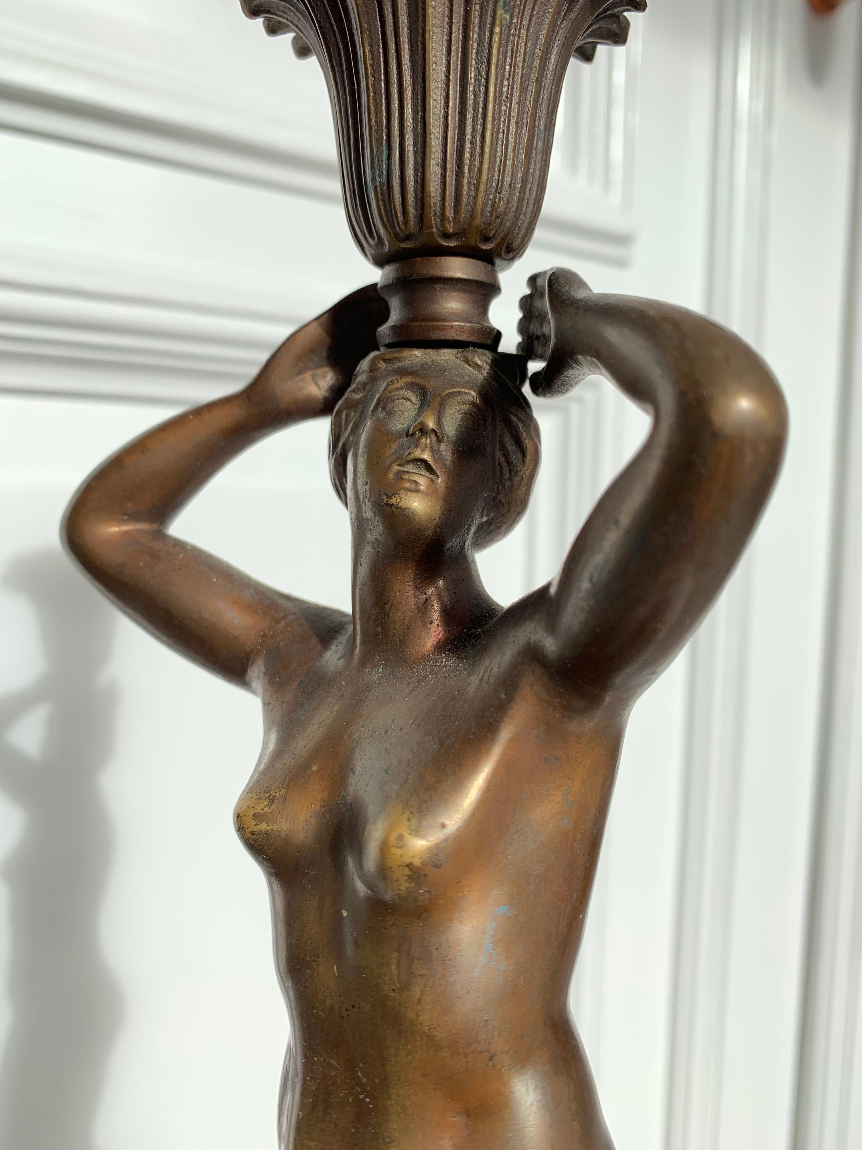 Late 19th Century Grand Tour Italian Bronze Sculpture of Nude Venus Candlestick For Sale 3