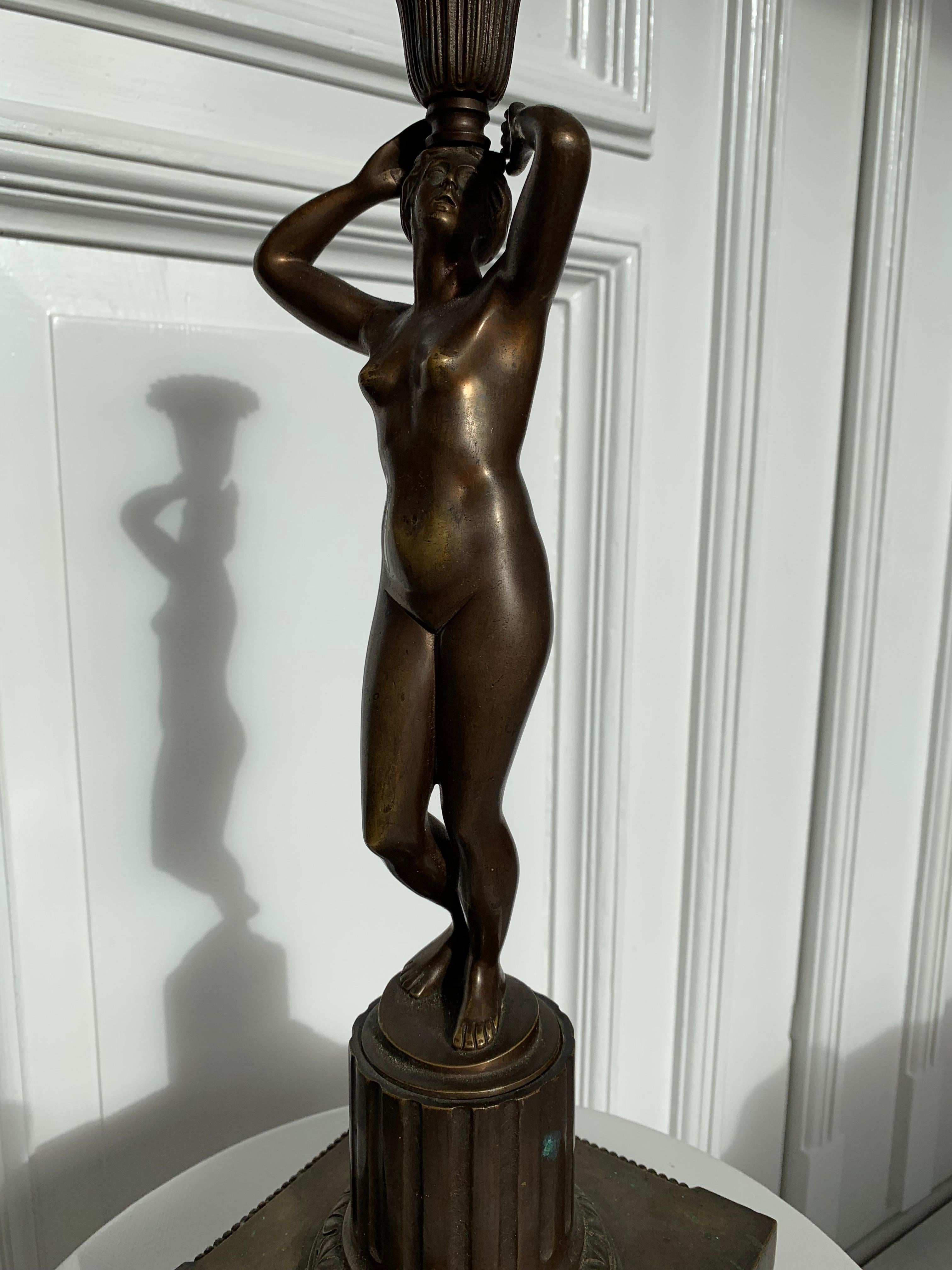 Late 19th Century Grand Tour Italian Bronze Sculpture of Nude Venus Candlestick For Sale 4