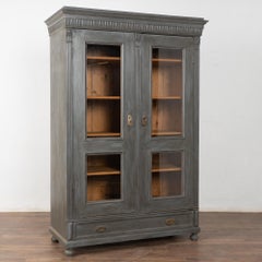 Late 19th Century Gray Pine Bookcase Display Cabinet with Glass Doors