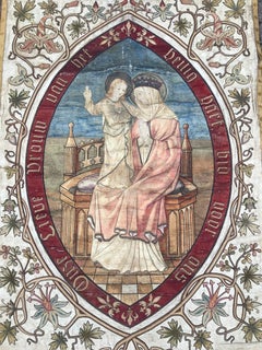 Late 19th Century Great Quality Needlework Mary and Child Jesus Religious Banner