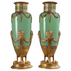 Late 19th Century Green Jade and Gilt Brass Vases