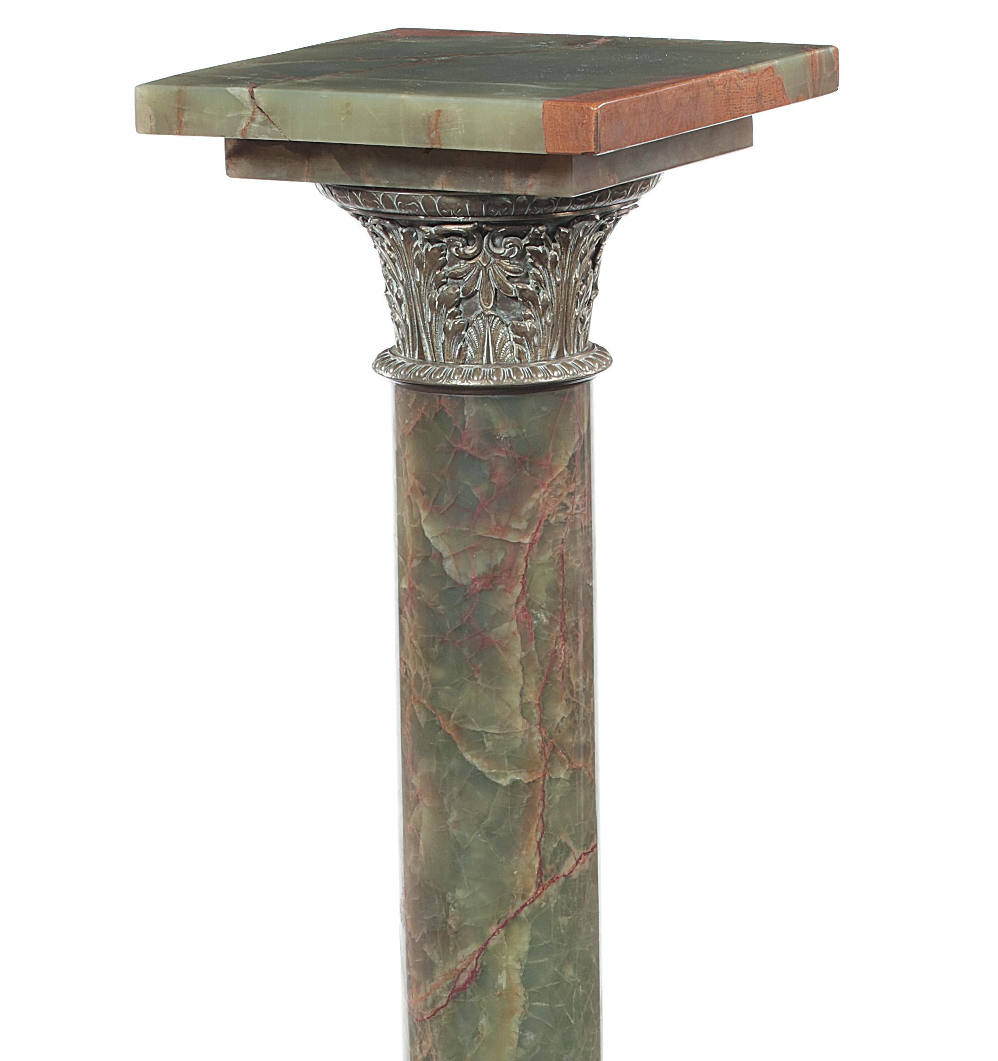 French Late 19th Century Green Onyx and Gilt Metal Mounted Column