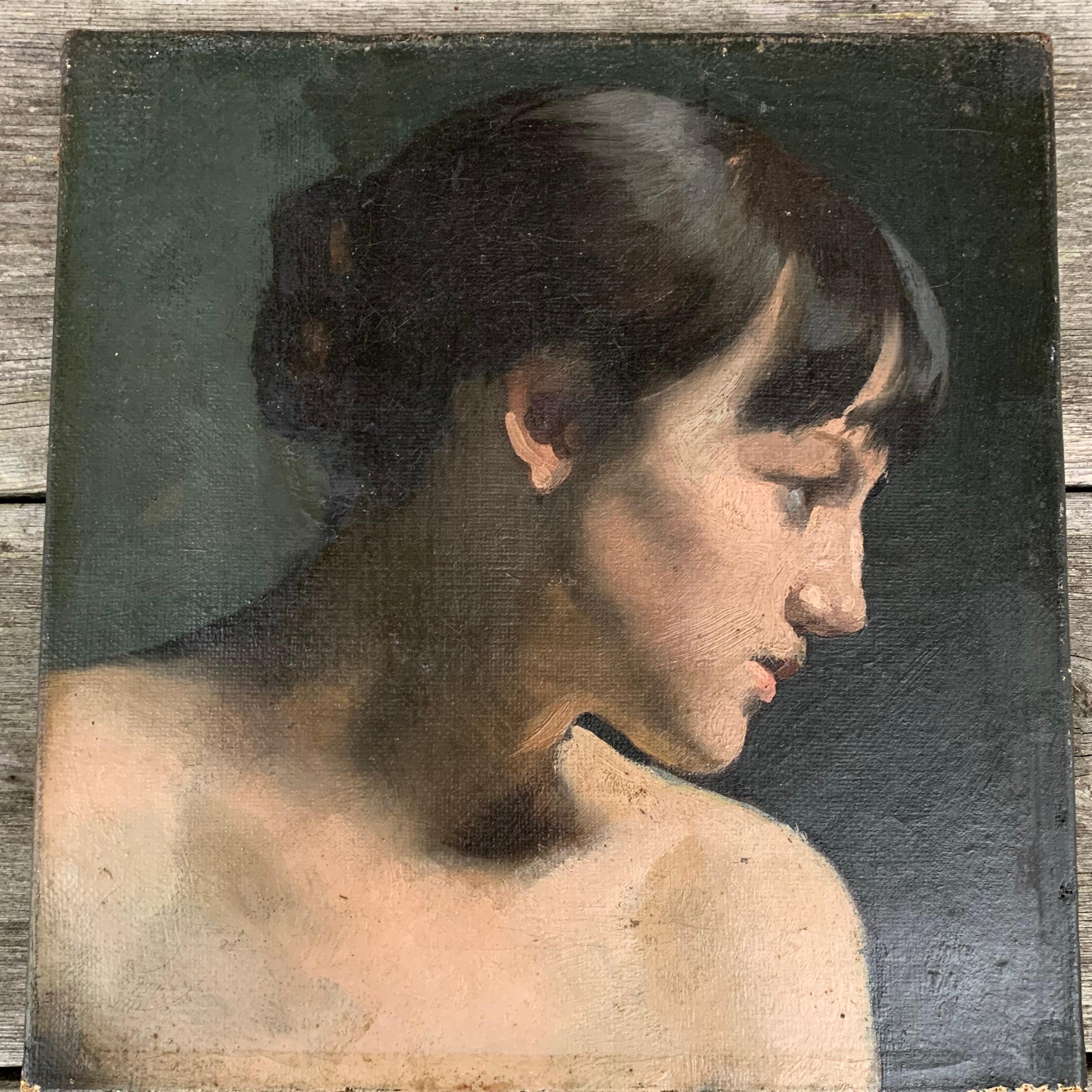 Late 19th Century Grisaille Oil on Canvas Painting of a Young Lady in Profile 4
