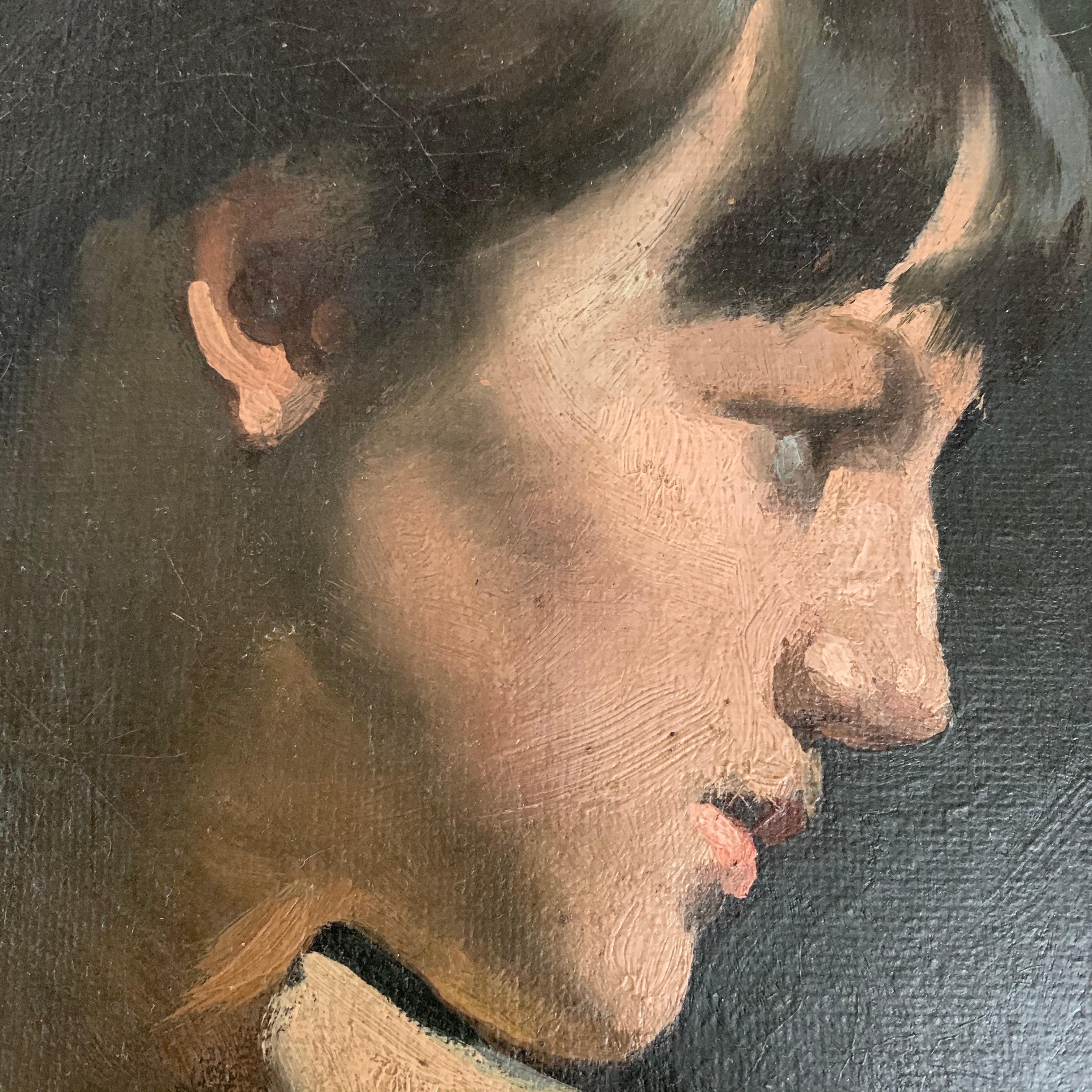 Late 19th Century Grisaille Oil on Canvas Painting of a Young Lady in Profile 5