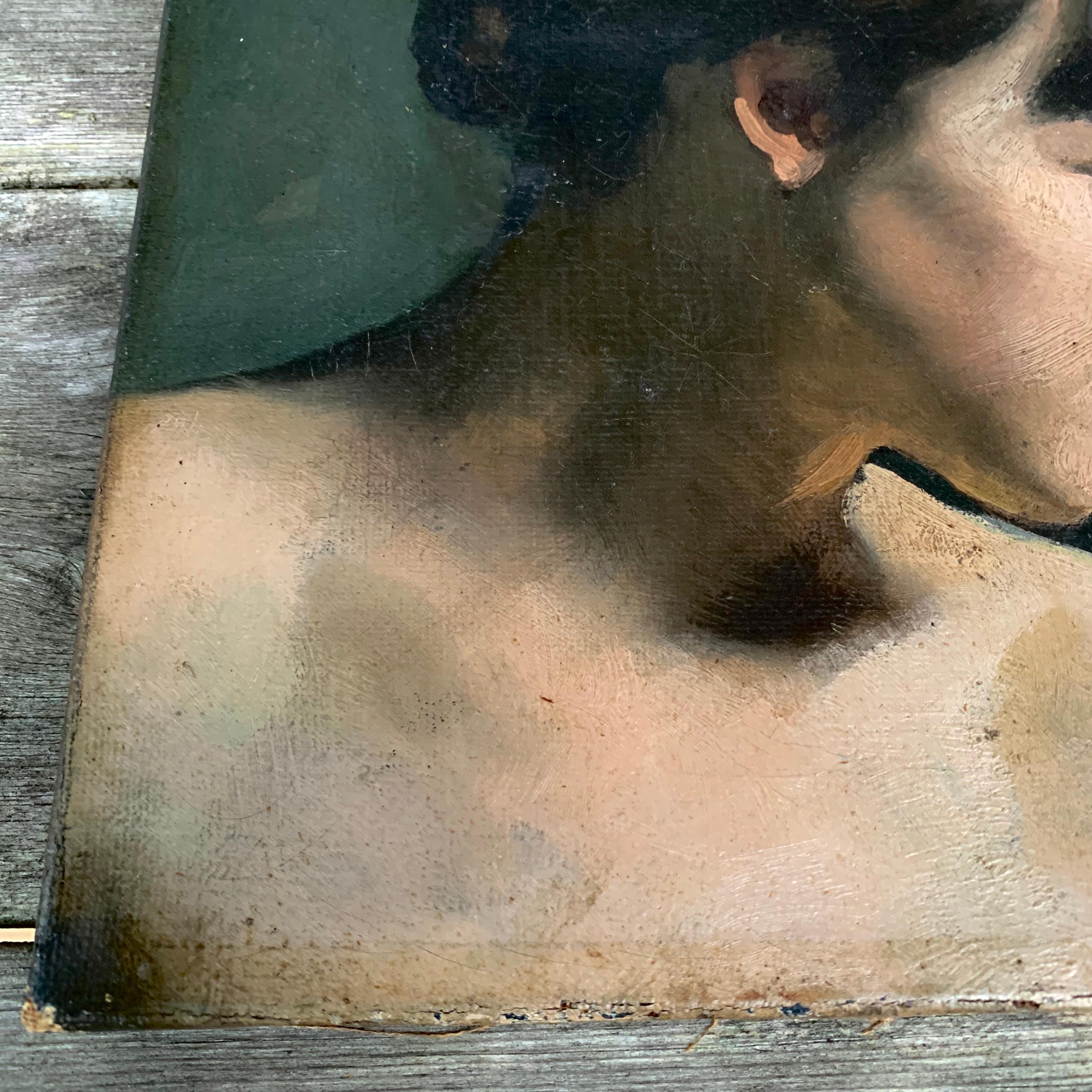 Late 19th Century Grisaille Oil on Canvas Painting of a Young Lady in Profile In Fair Condition In Haddonfield, NJ
