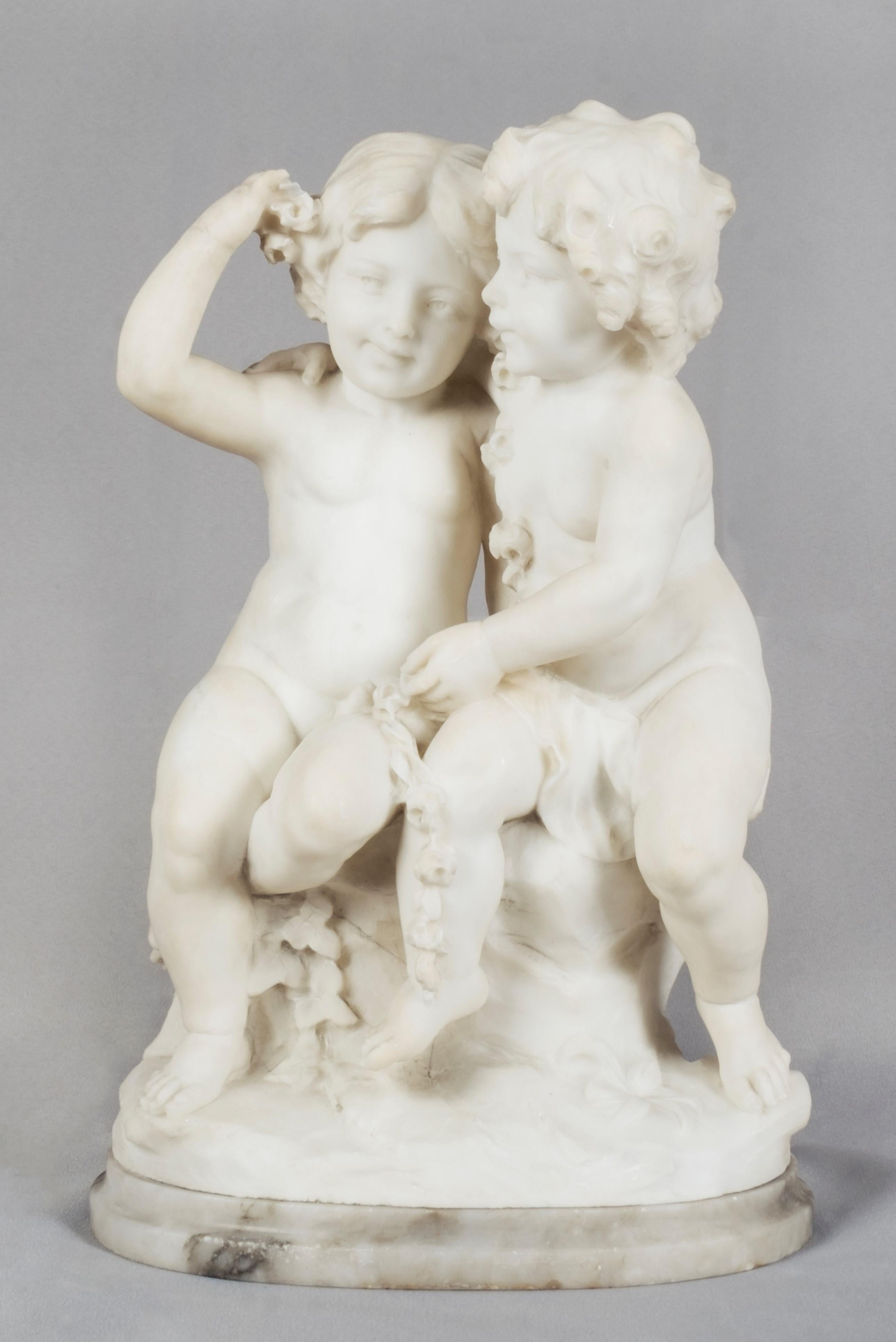 Late 19th Century, Guglielmo Pugi, Italian Marble Sculpture of Two Girls 2