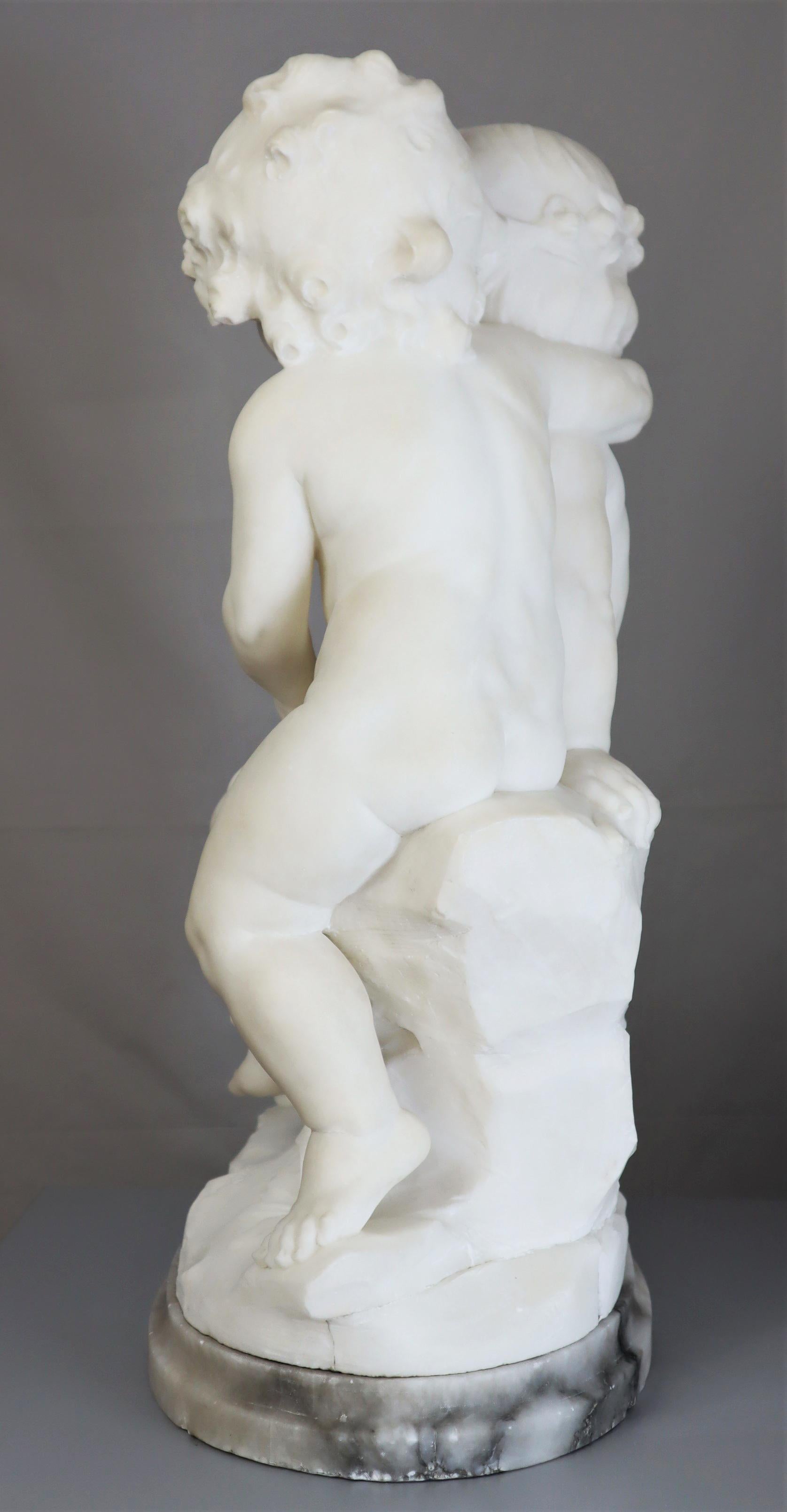 Late 19th Century, Guglielmo Pugi, Italian Marble Sculpture of Two Girls 3