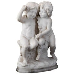 Late 19th Century, Guglielmo Pugi, Italian Marble Sculpture of Two Girls