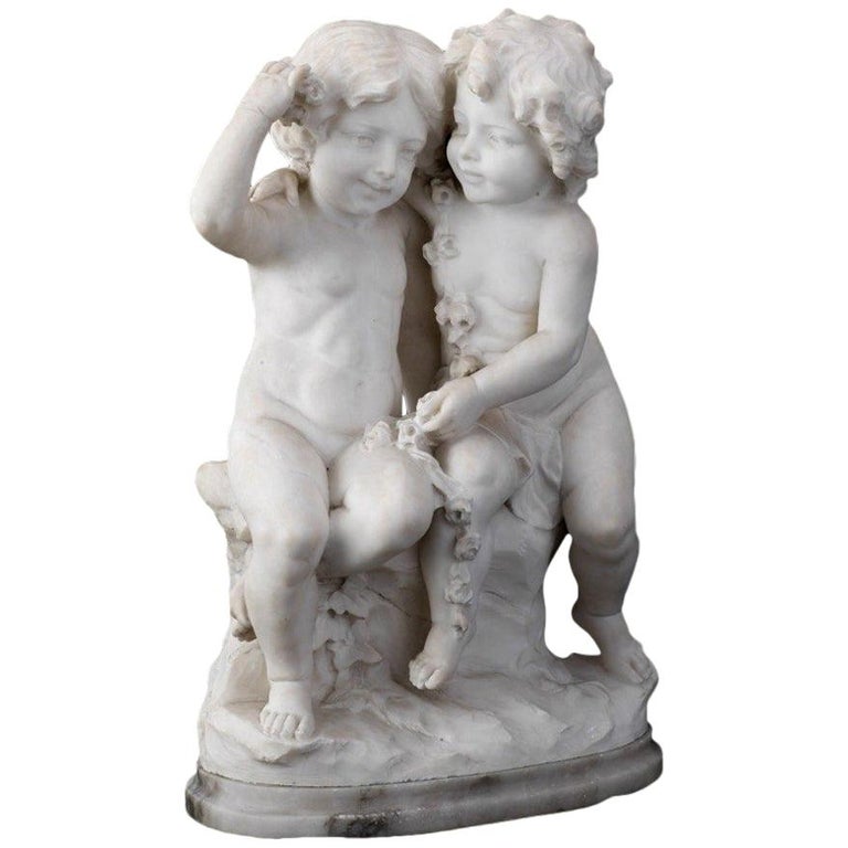 Late 19th Century Guglielmo Pugi Italian Marble Sculpture Of Two Girls At 1stdibs