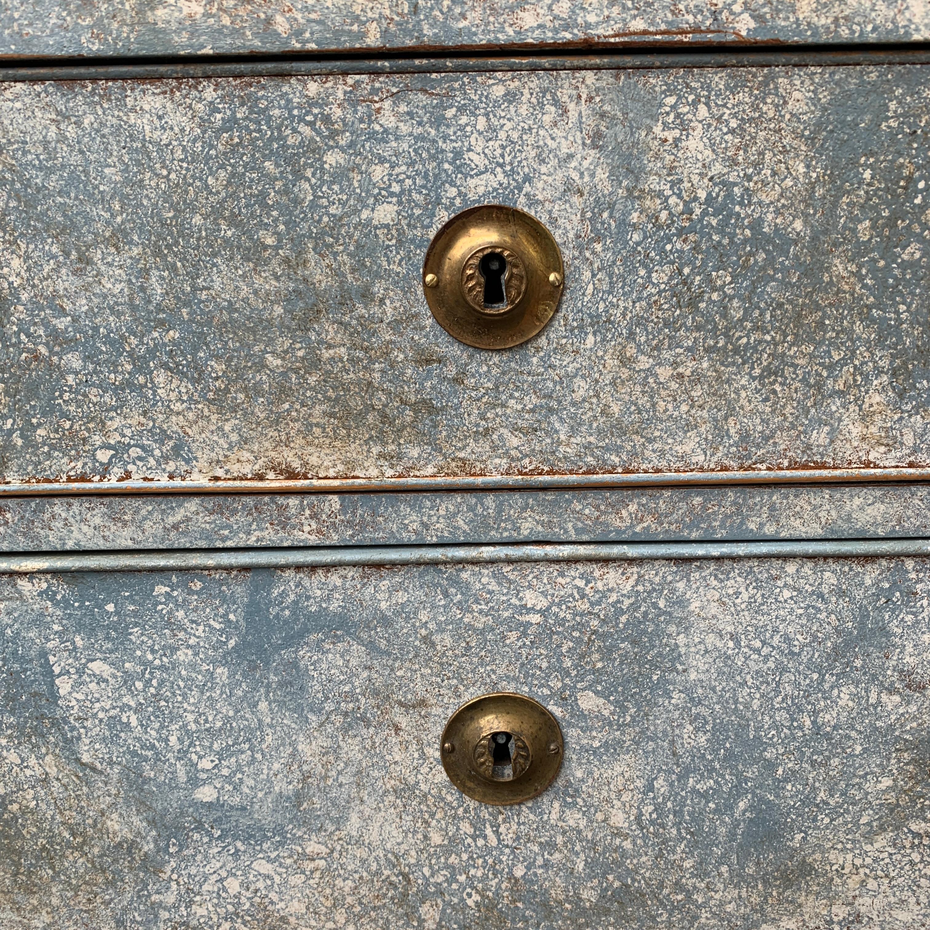 Period Gustavian Chest of 3 Drawers with Original Blue Paint For Sale 3