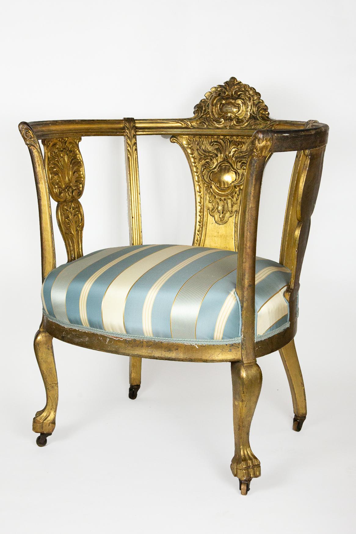 Late 19th Century Gustavian Style Gilt Settee and Matching Chair For Sale 5