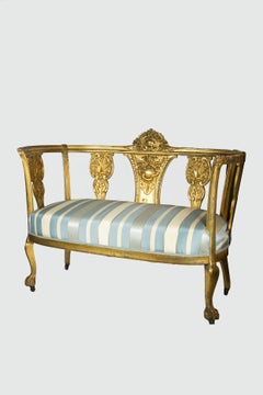 Late 19th Century Gustavian Style Gilt Settee and Matching Chair