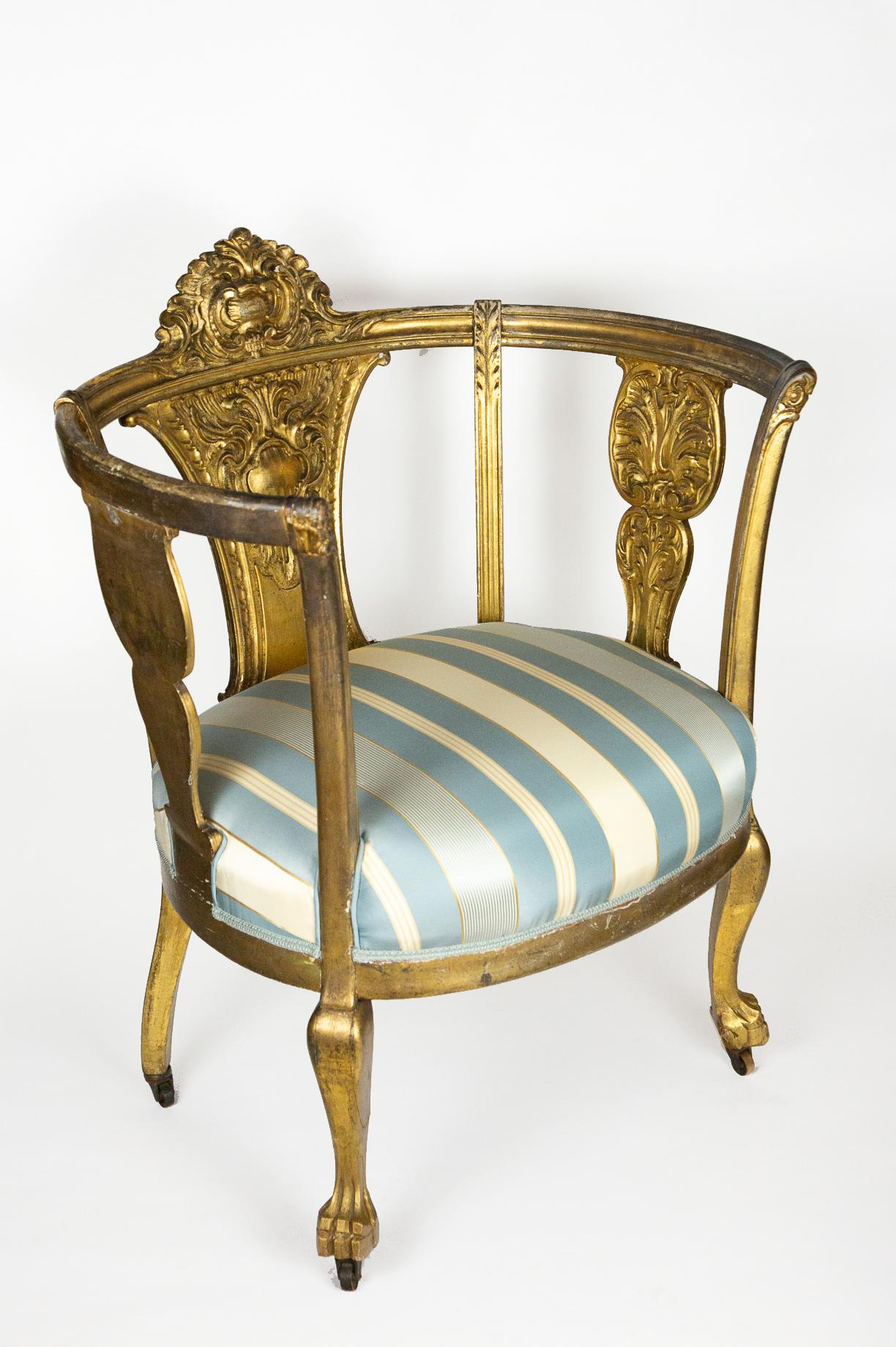 Late 19th Century Gustavian Style Gilt Settee and Matching Chair For Sale 2