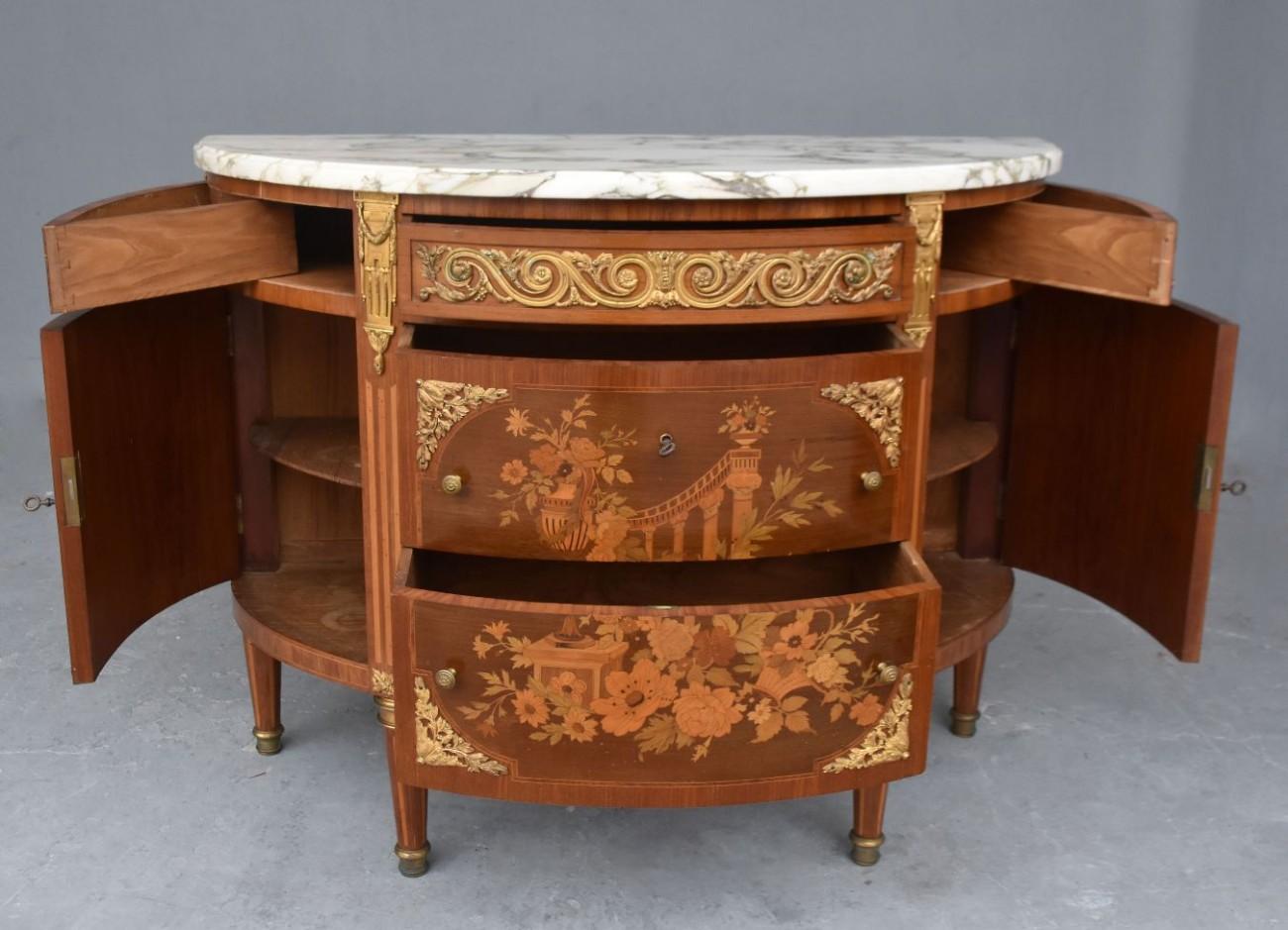 French Late 19th Century Half-Moon Chest Louis XVI Style with Inlaid Doors