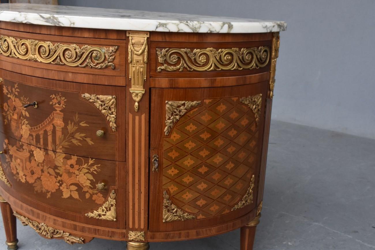 Late 19th Century Half-Moon Chest Louis XVI Style with Inlaid Doors 1