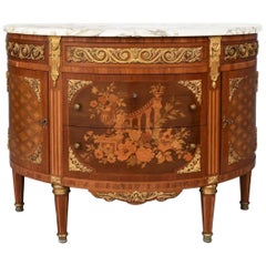 Late 19th Century Half-Moon Chest Louis XVI Style with Inlaid Doors